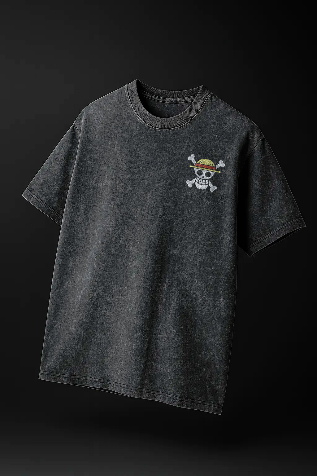 Black acid wash oversized tee with straw hat skull front print – Cooleo