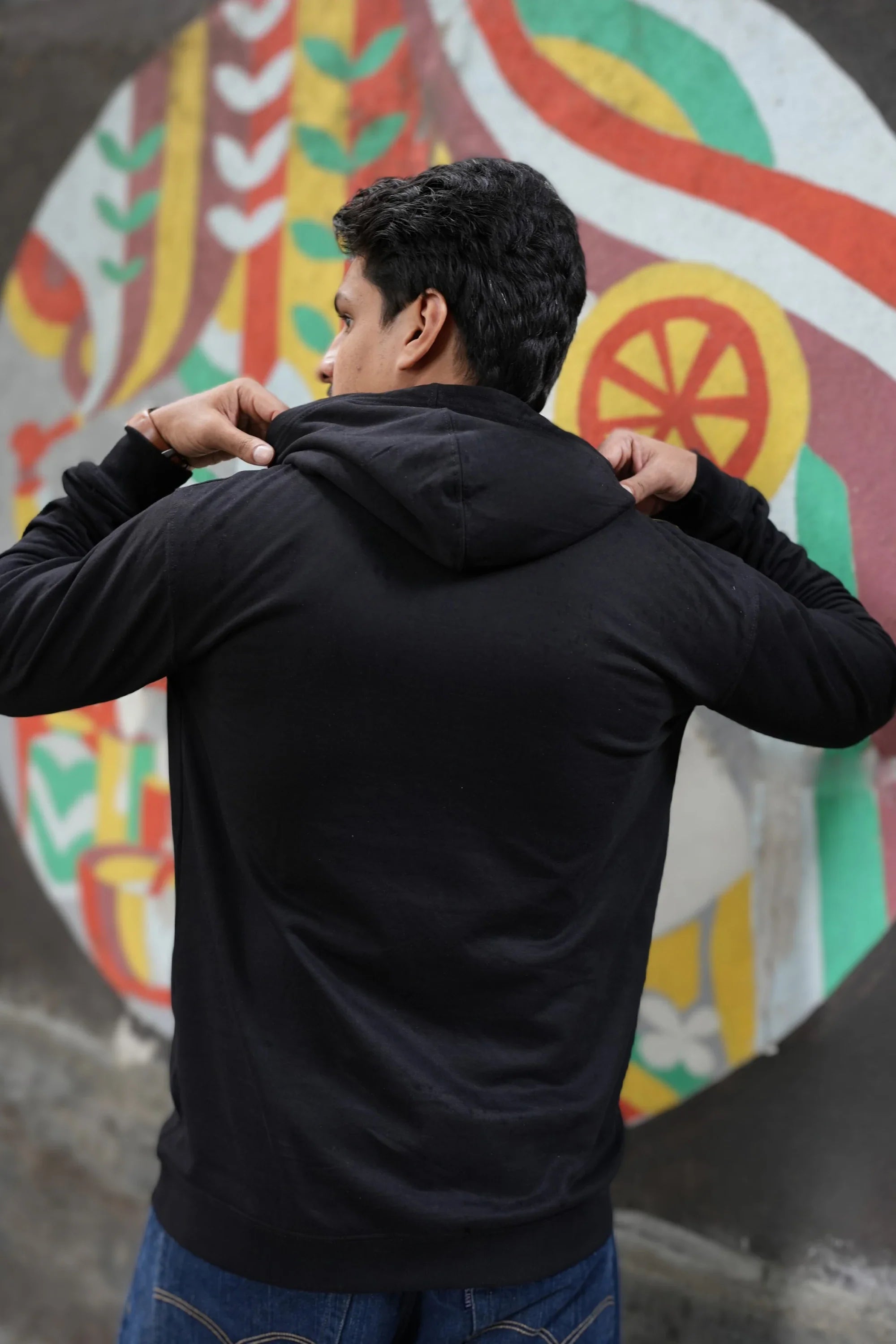 Onyx Dream oversized black hoodie back view – Cooleo India