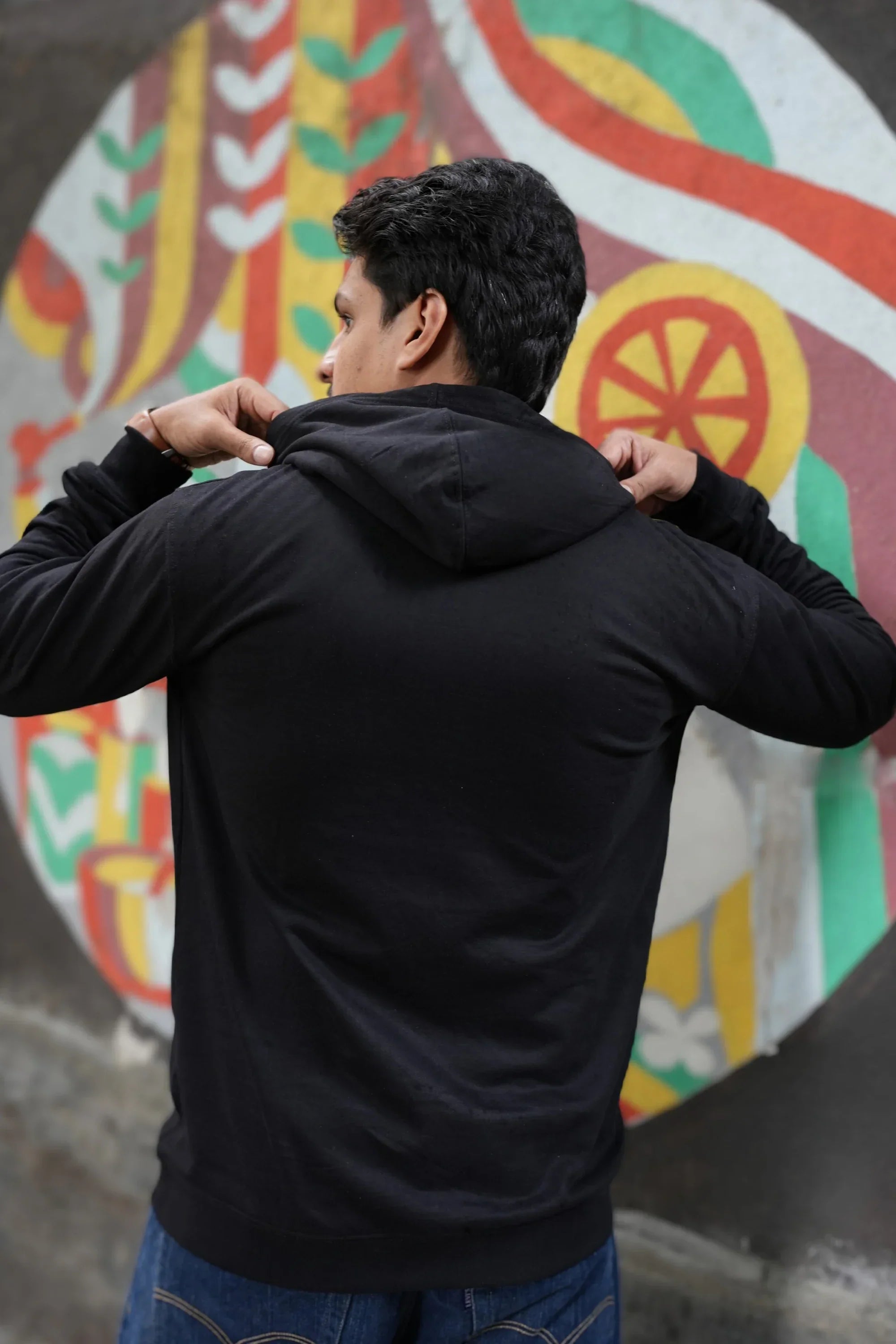 Onyx Dream oversized black hoodie back view – Cooleo India