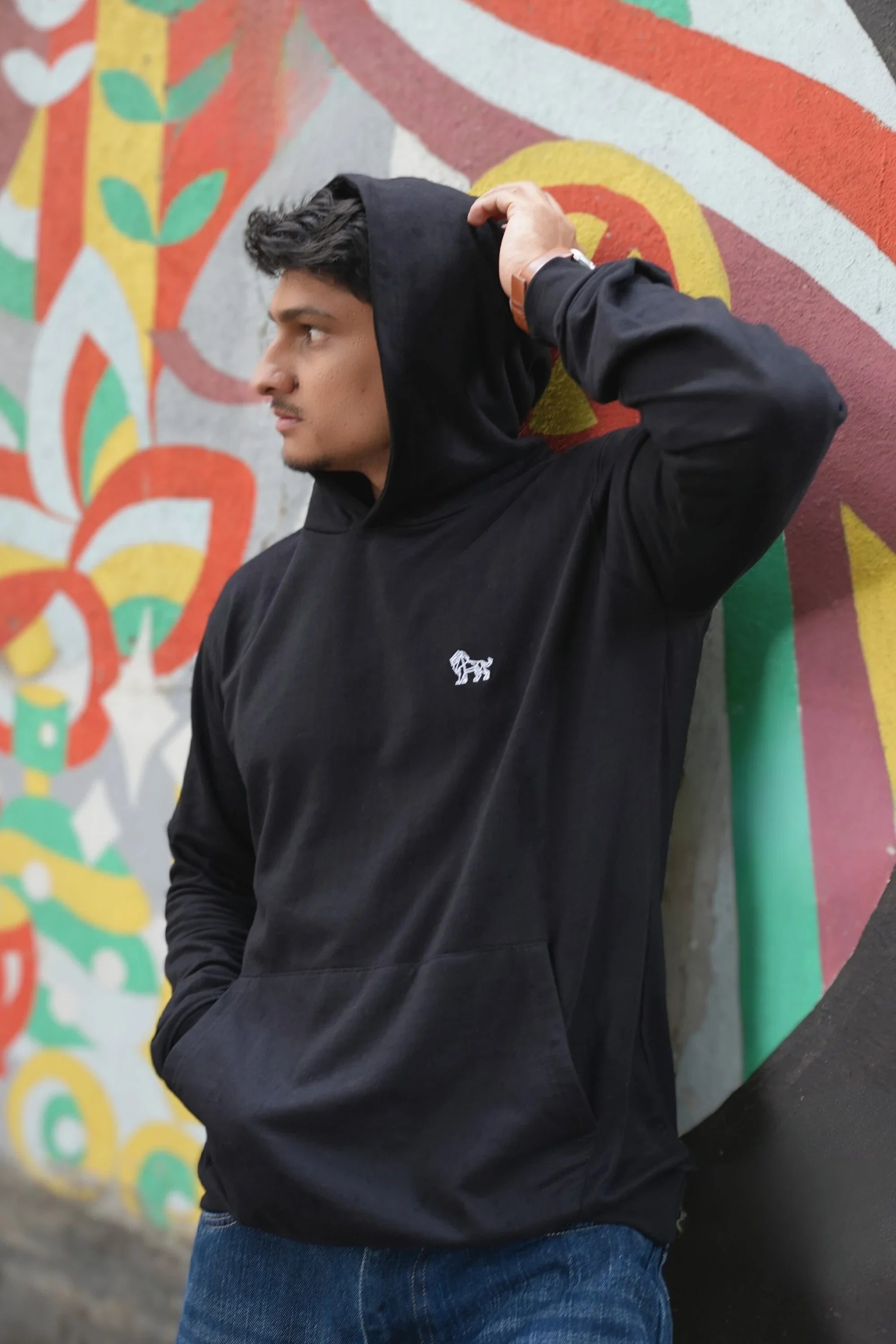 Onyx Dream oversized black hoodie front view – Cooleo India