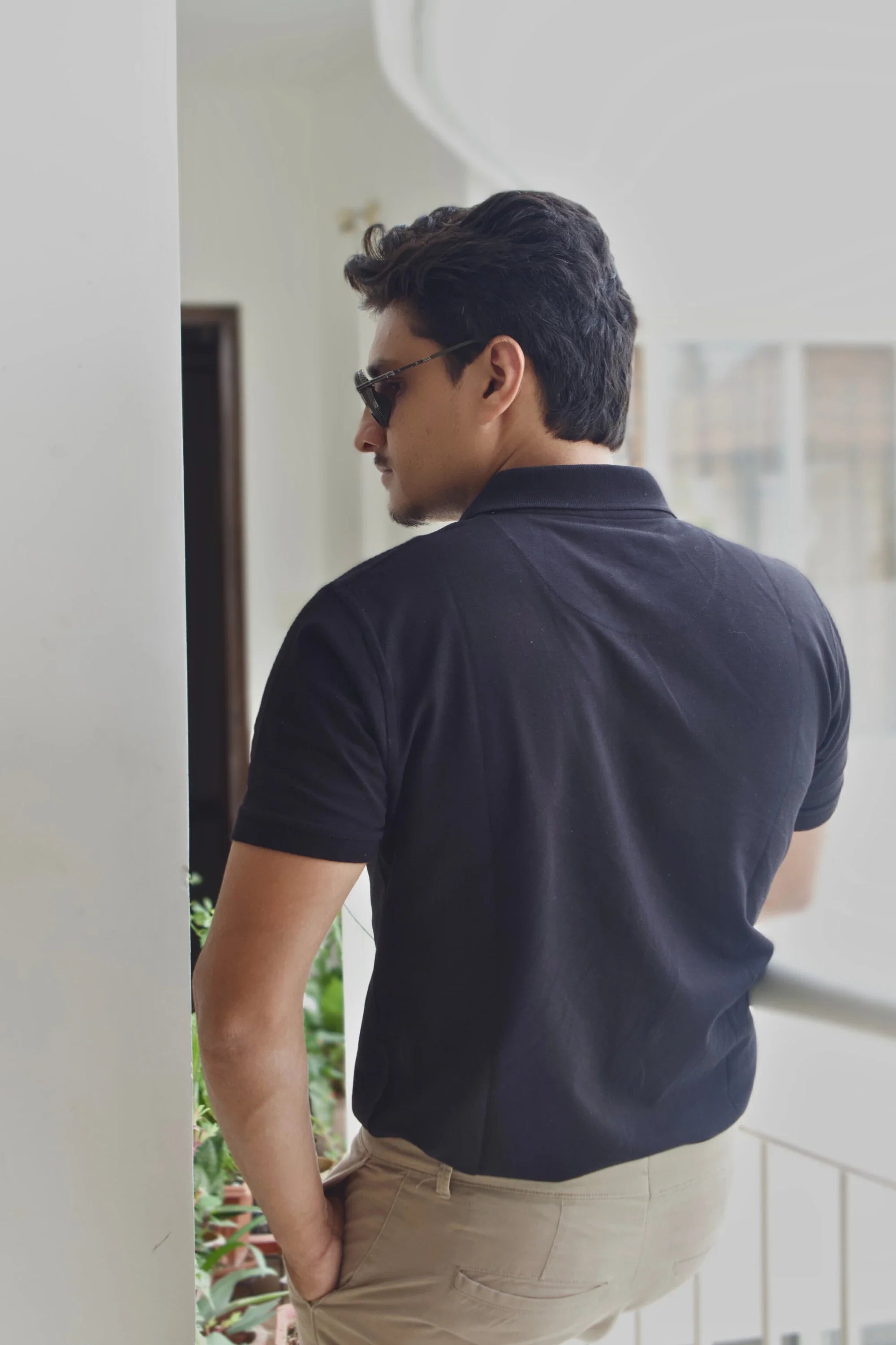Ebon Luxe black oversized polo t-shirt back view – Cooleo India