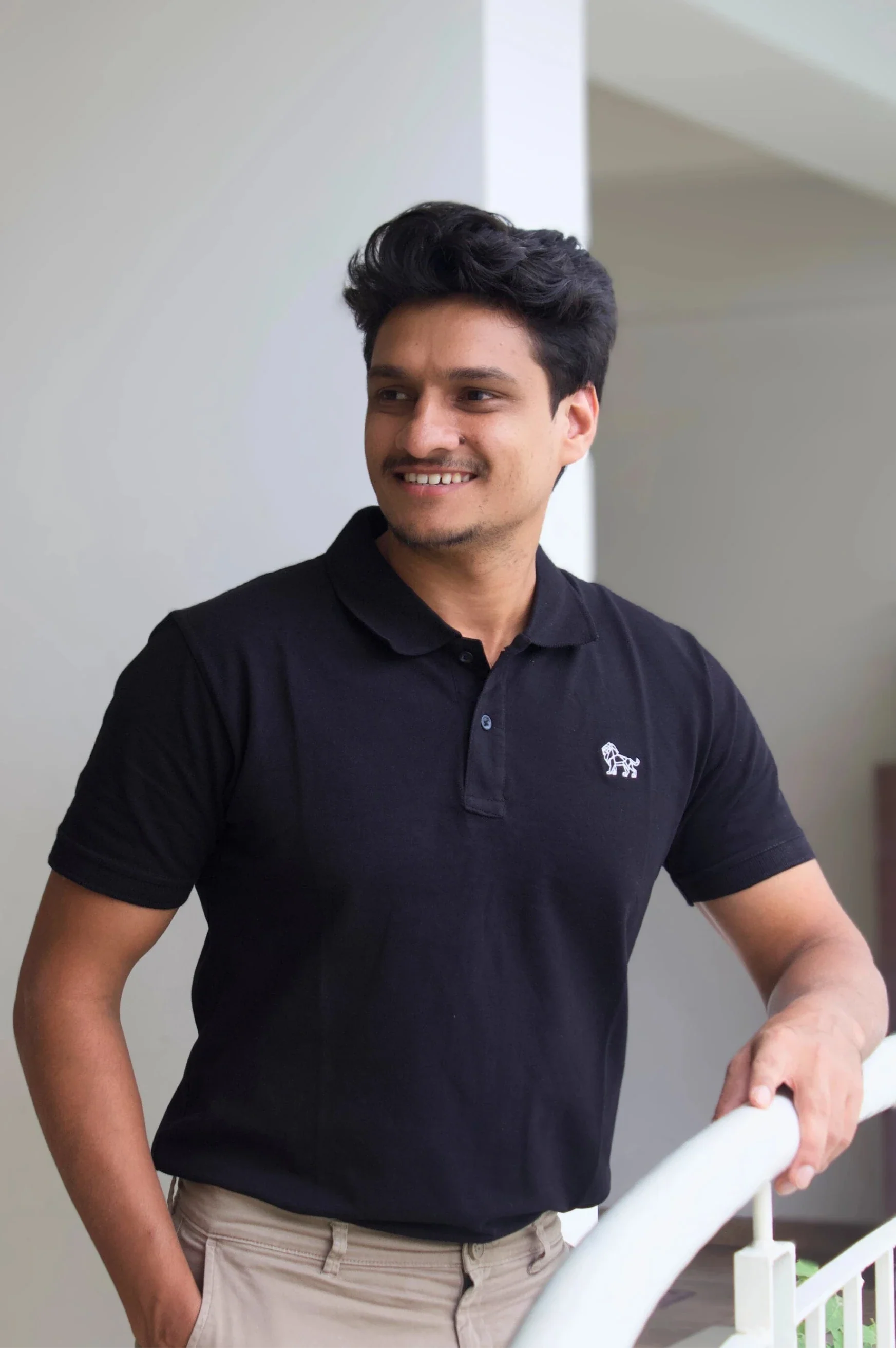 Ebon Luxe black oversized polo t-shirt front view – Cooleo India