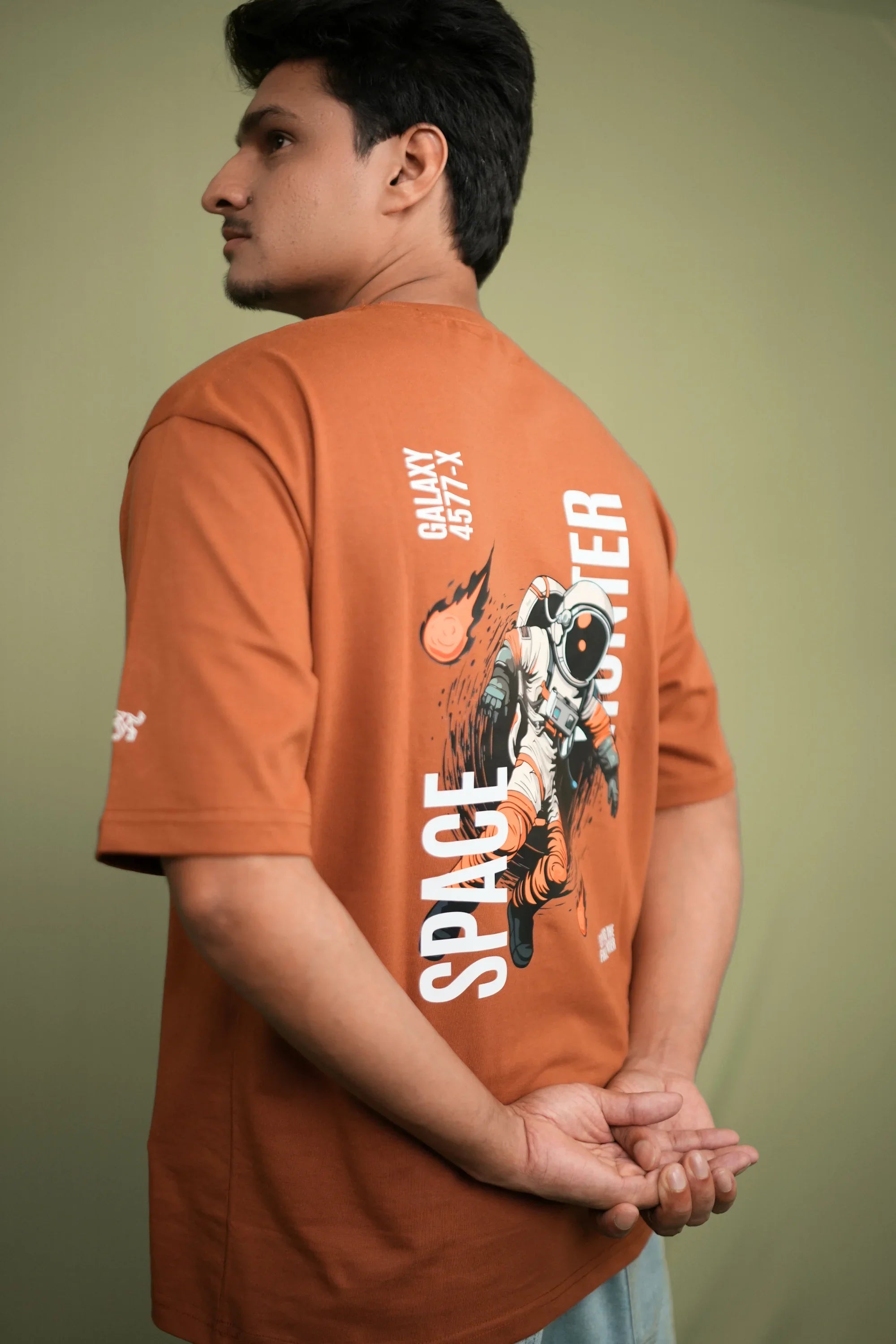 Space Rustline orange tee with cosmic back print – Cooleo India
