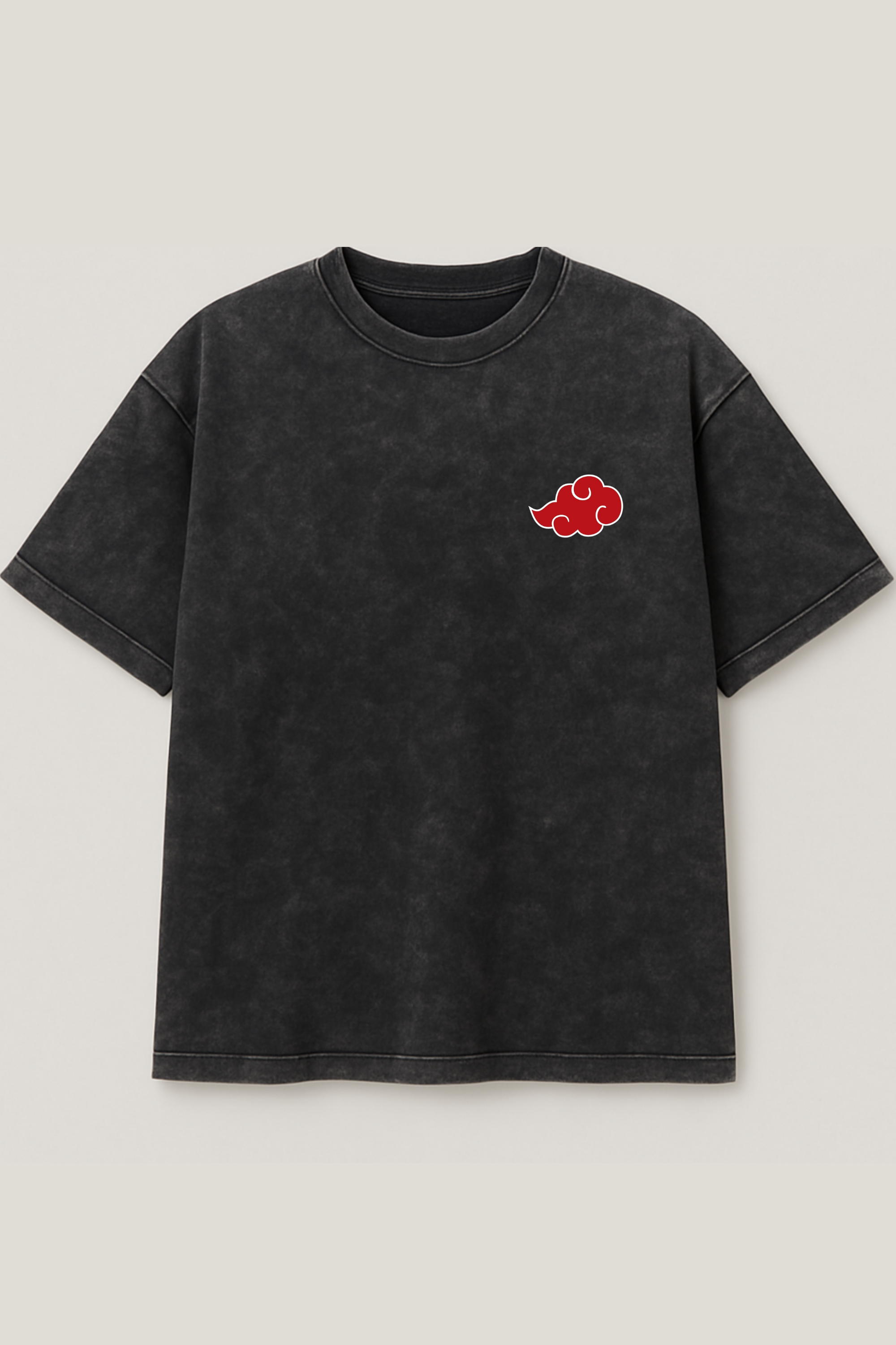 Black acid wash oversized tee with red cloud chest print – Cooleo