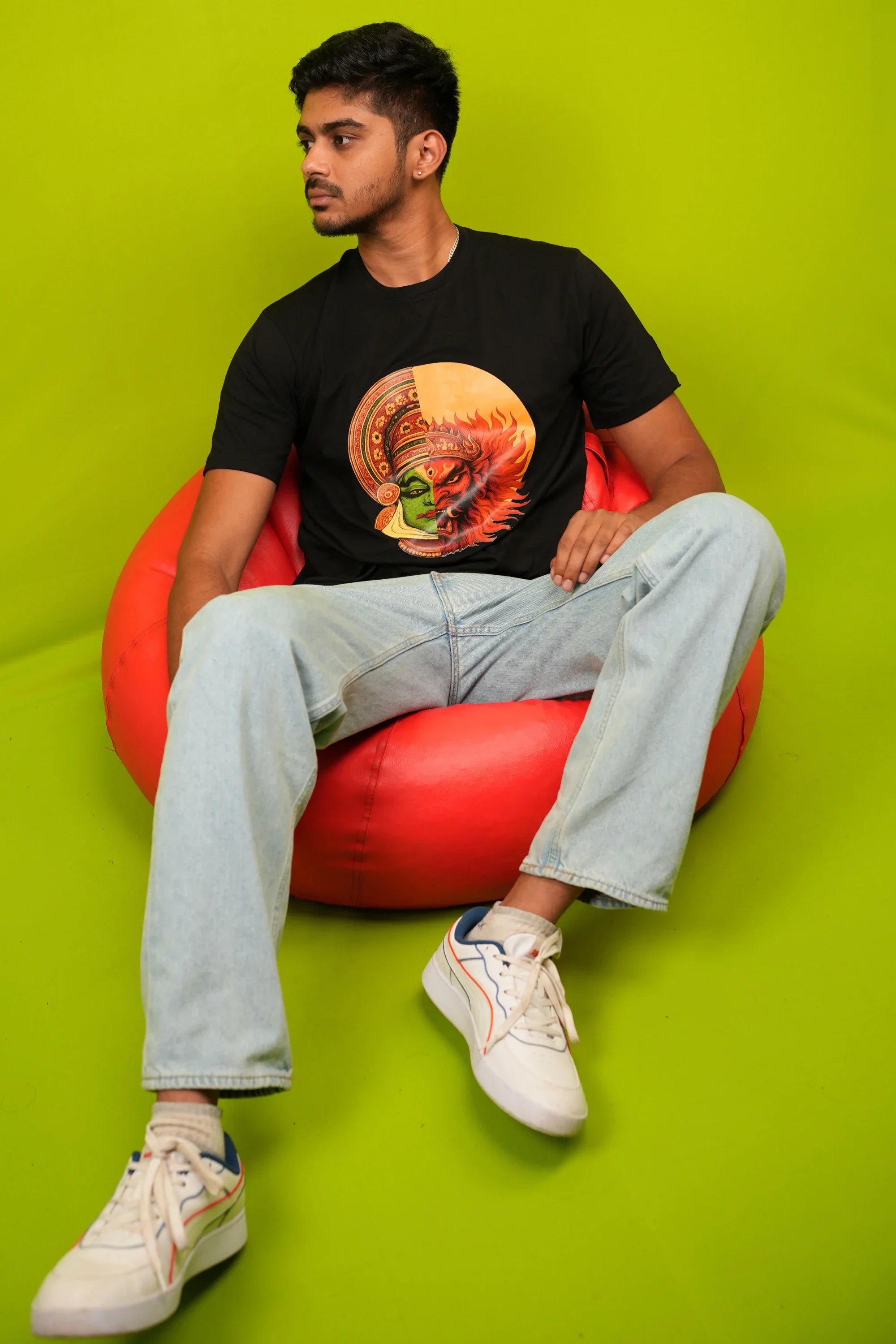 Kathakali Fusion black regular fit t-shirt front view – Cooleo India