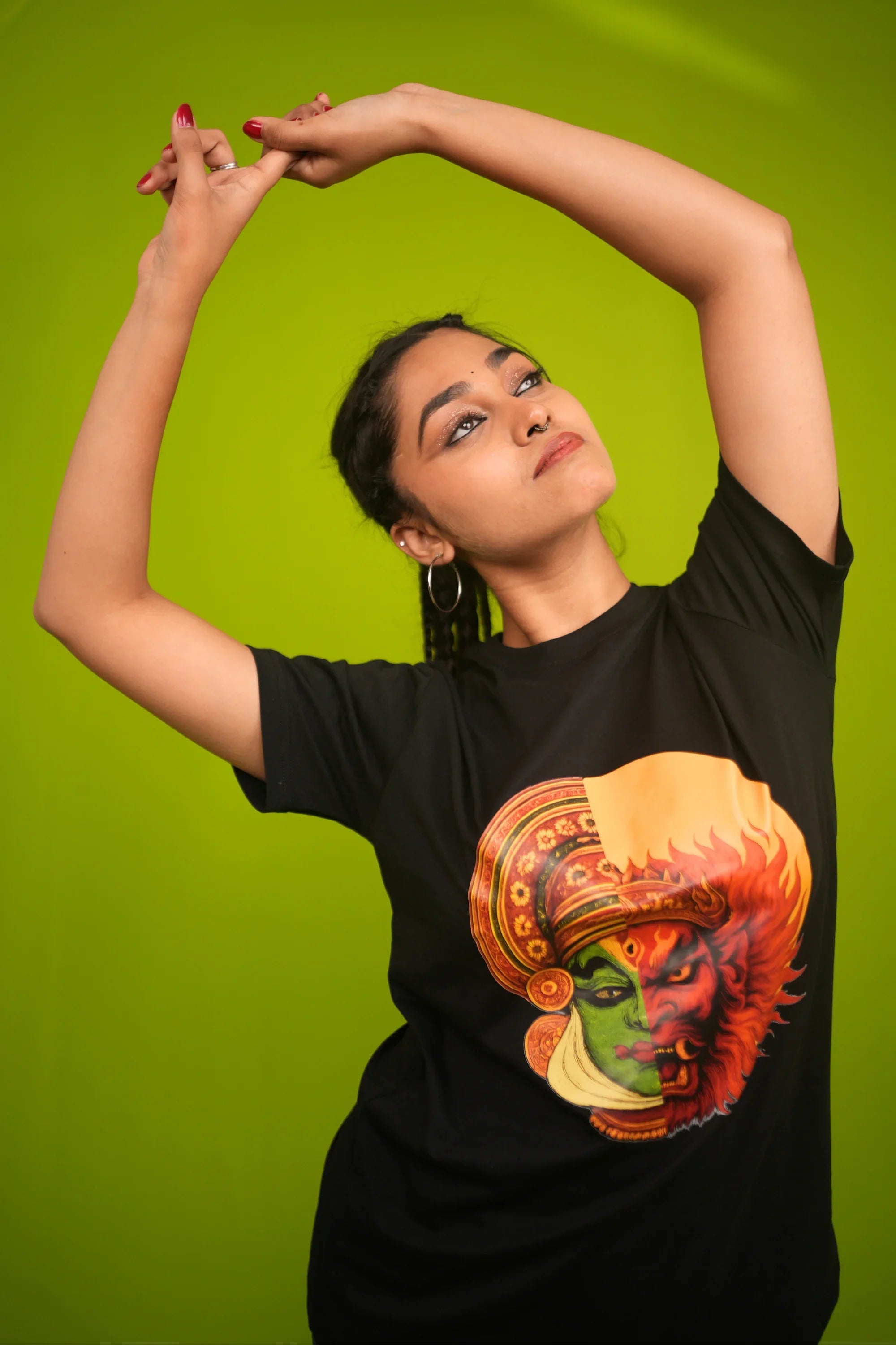 Kathakali Fusion black regular fit t-shirt front view – Cooleo India