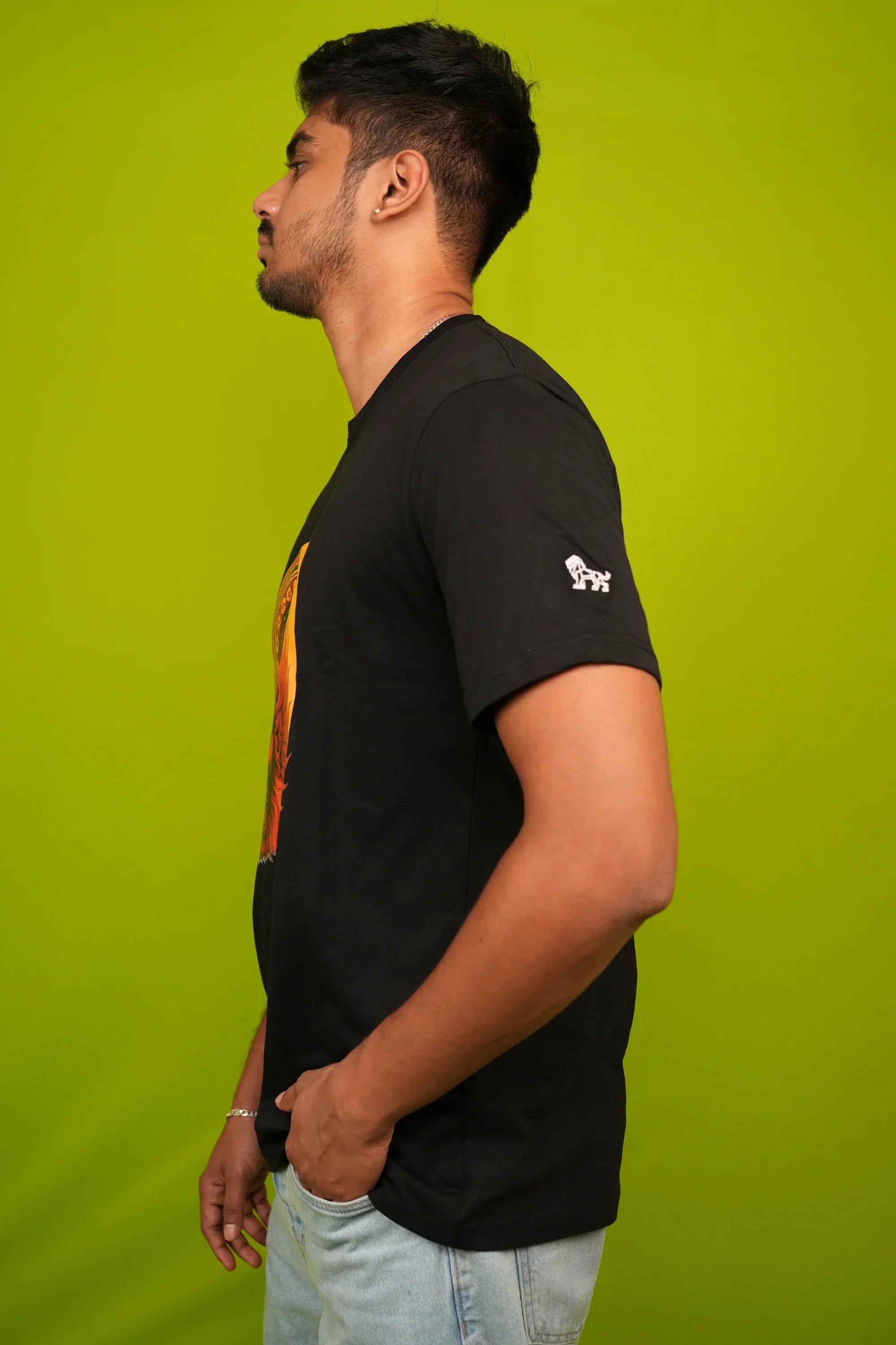 Side view of Kathakali Fusion regular fit graphic streetwear tee – Cooleo