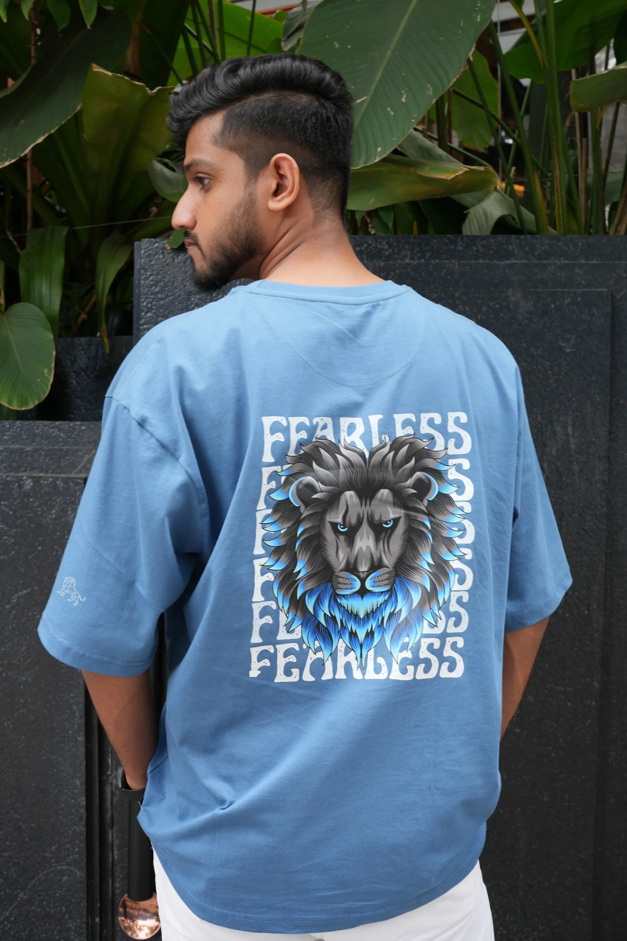 Fearless Blue Mist oversized blue t-shirt back view – Cooleo India
