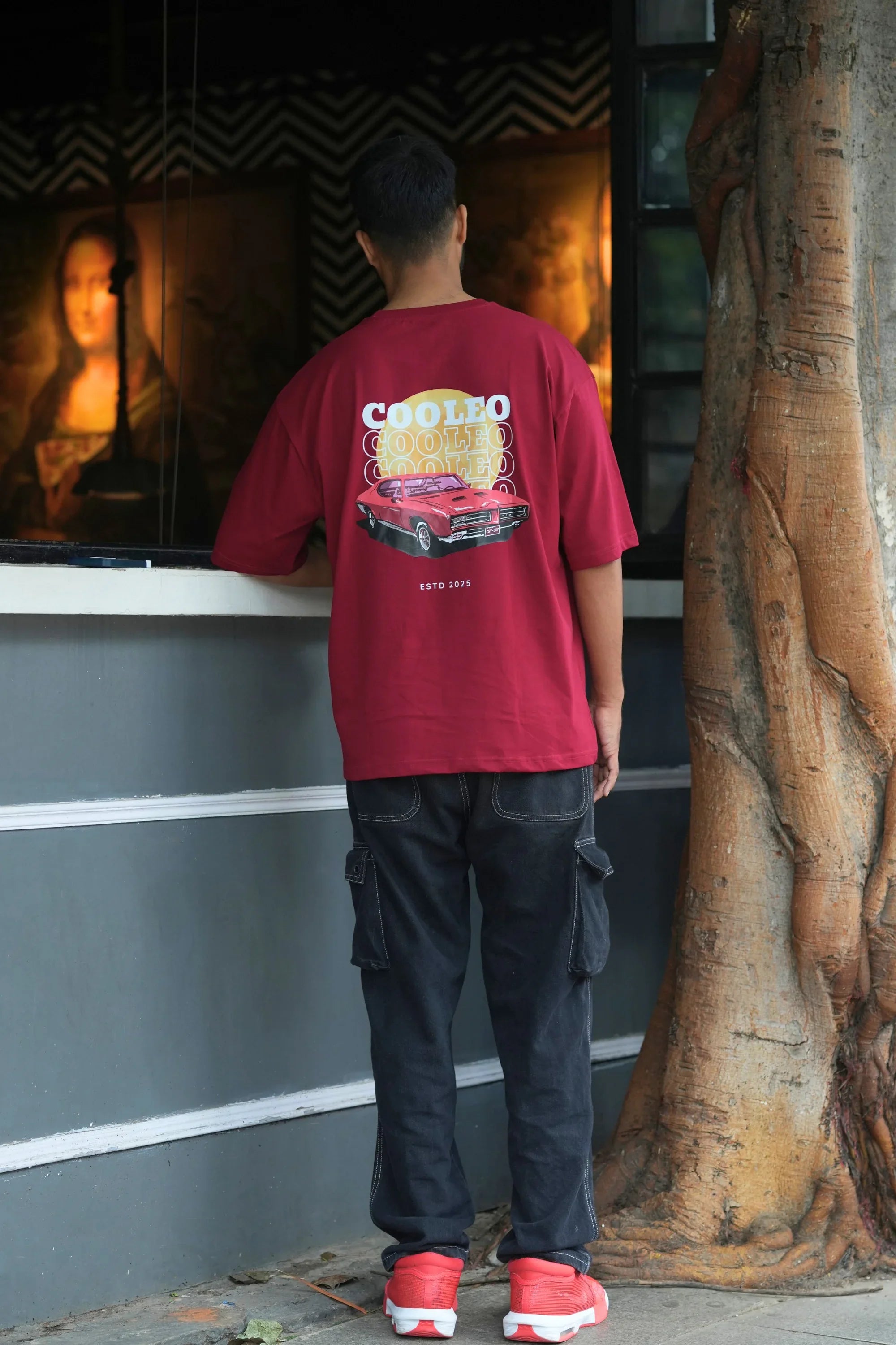 Mustang Crimson Dept red oversized tee with graphic back print – Cooleo India
