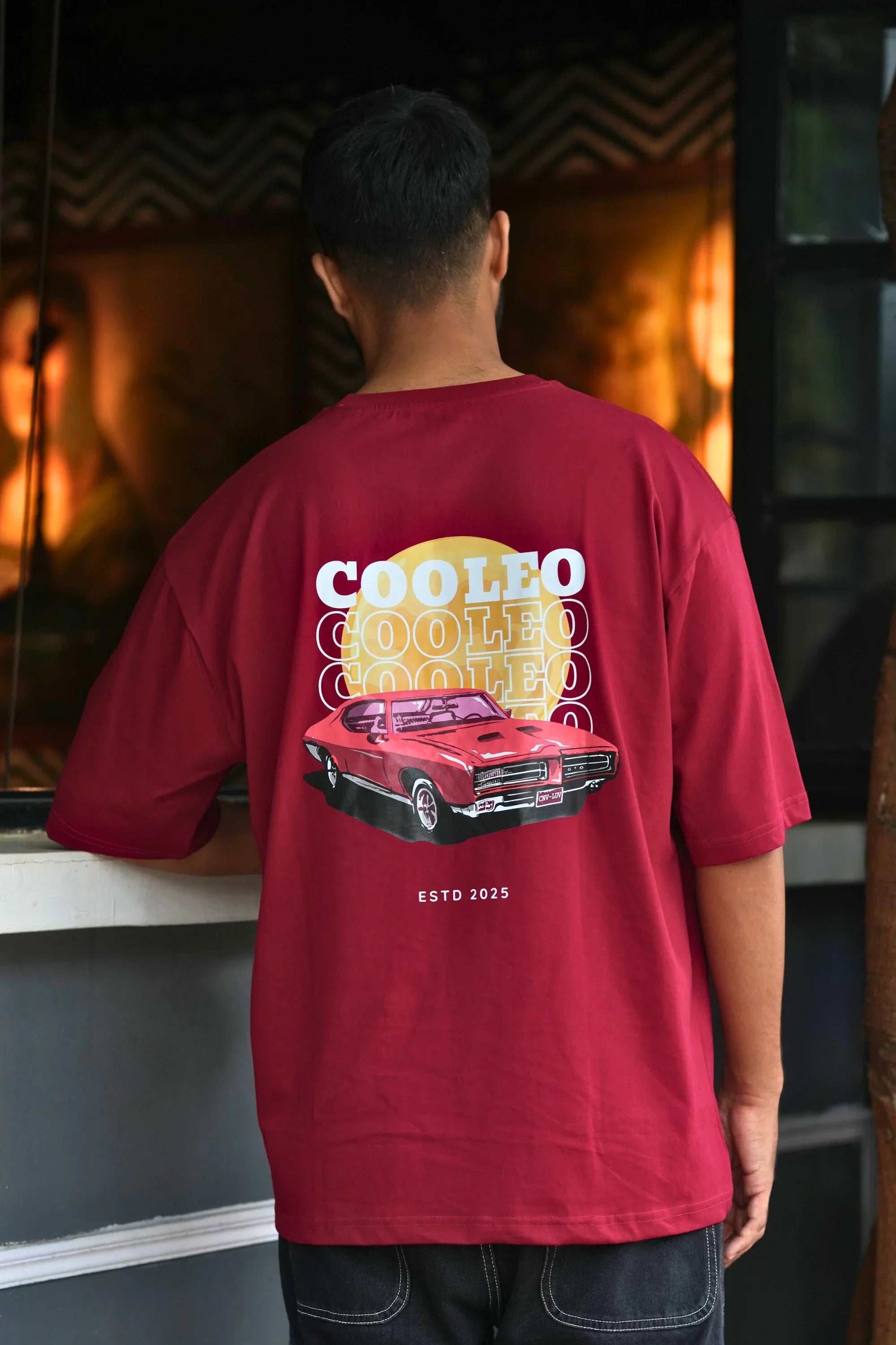 Mustang Crimson Dept red oversized tee with graphic back print – Cooleo India