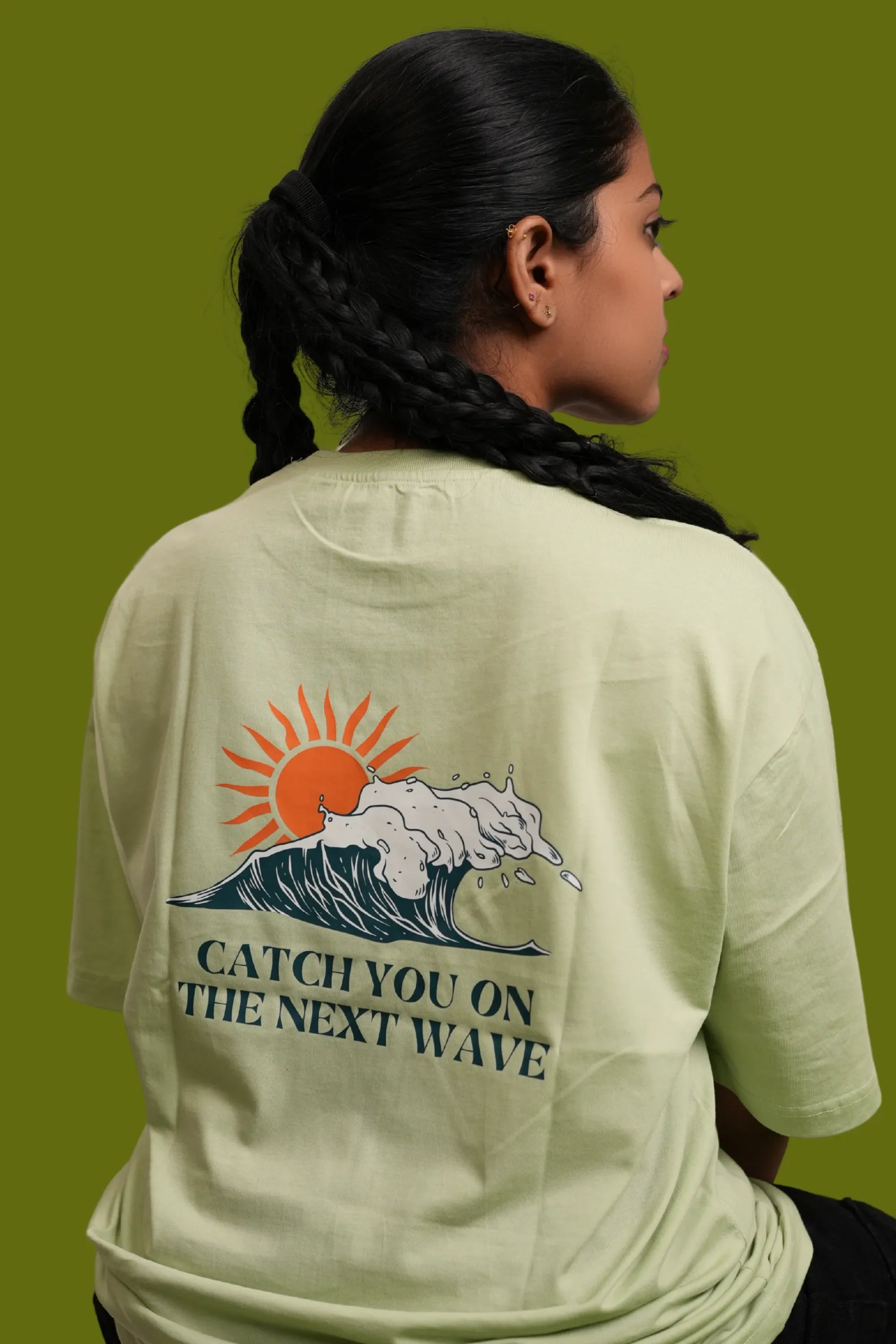 Wave Mint Drift mint green oversized tee with wave detail – Cooleo India