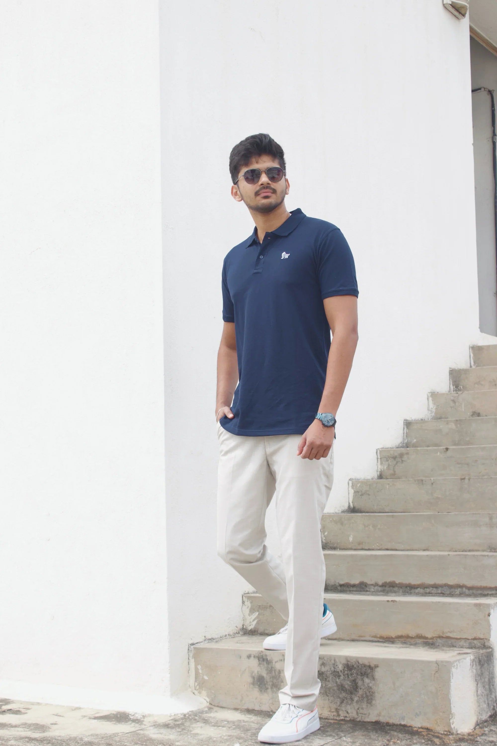 Oxford Blue oversized polo t-shirt front view – Cooleo India