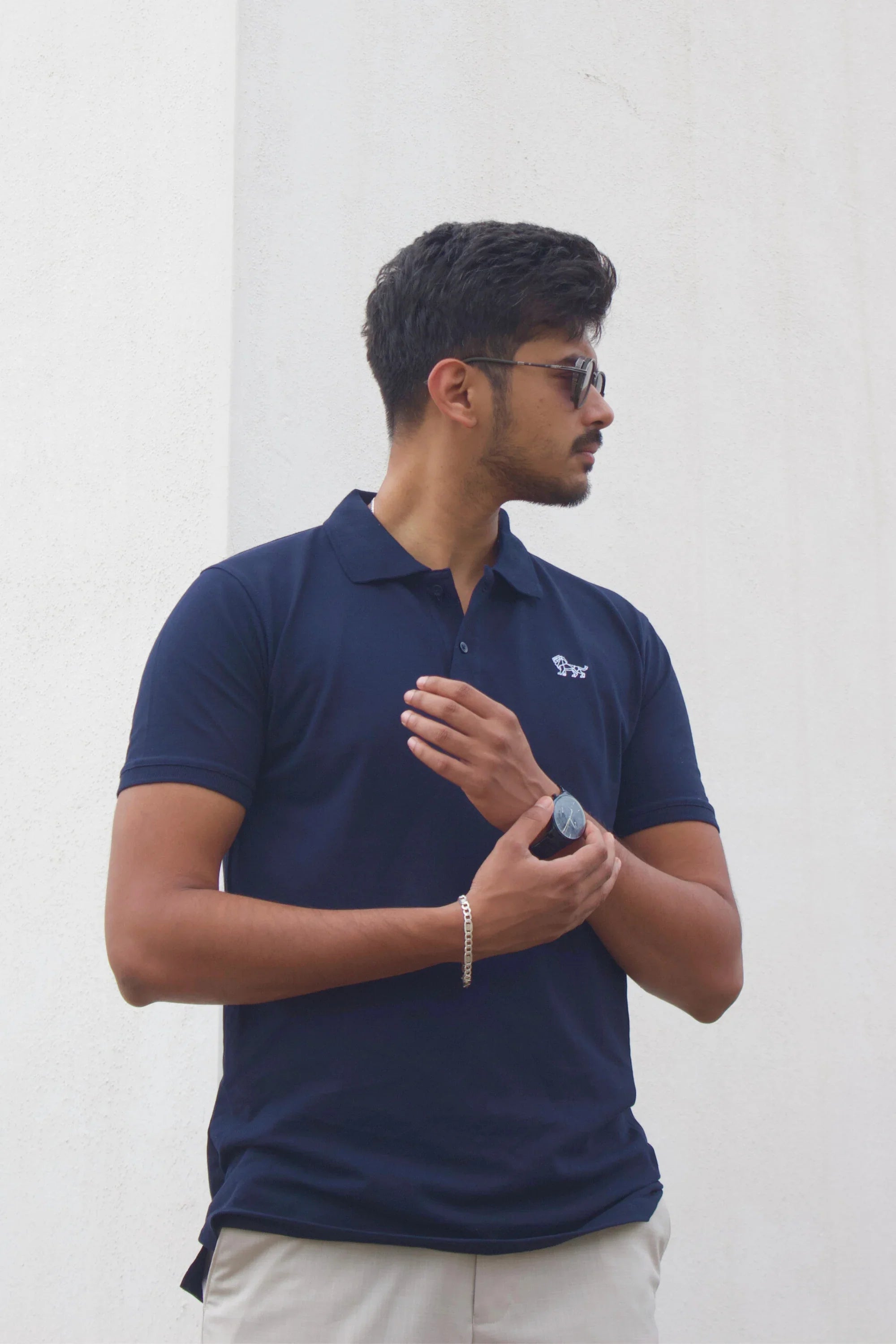 Oxford Blue oversized polo t-shirt front view – Cooleo India