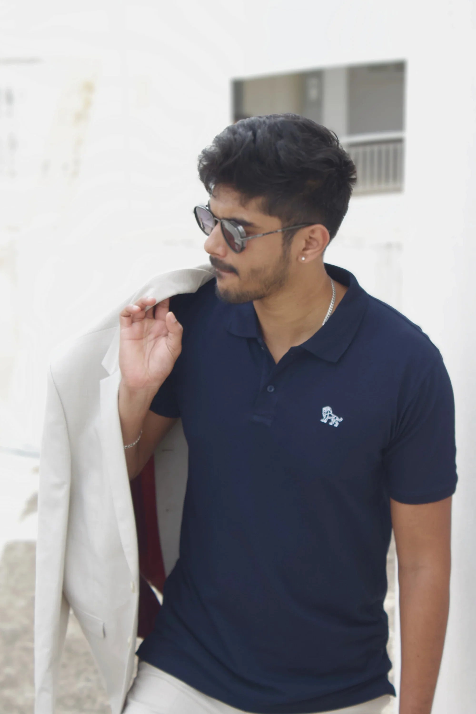 Oxford Blue oversized polo t-shirt front view – Cooleo India