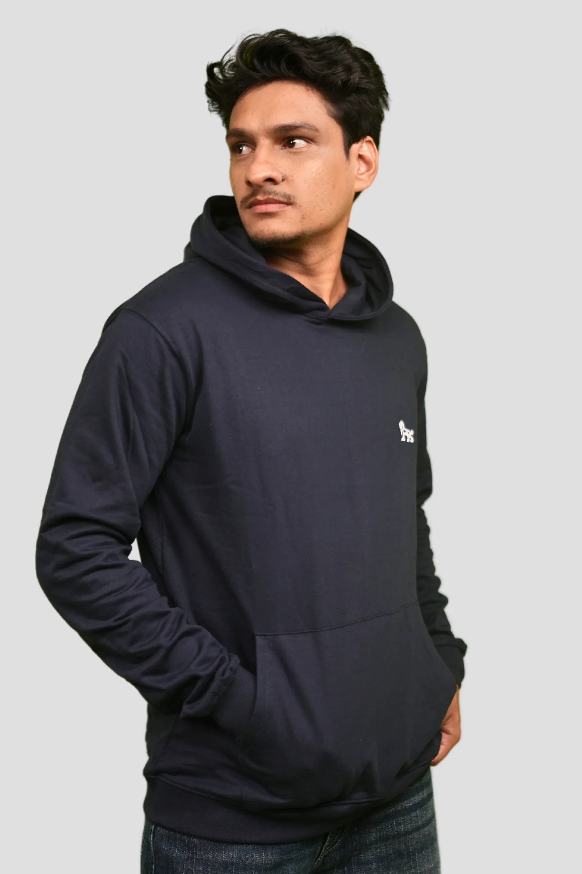 Navy Depth oversized navy hoodie front view – Cooleo India