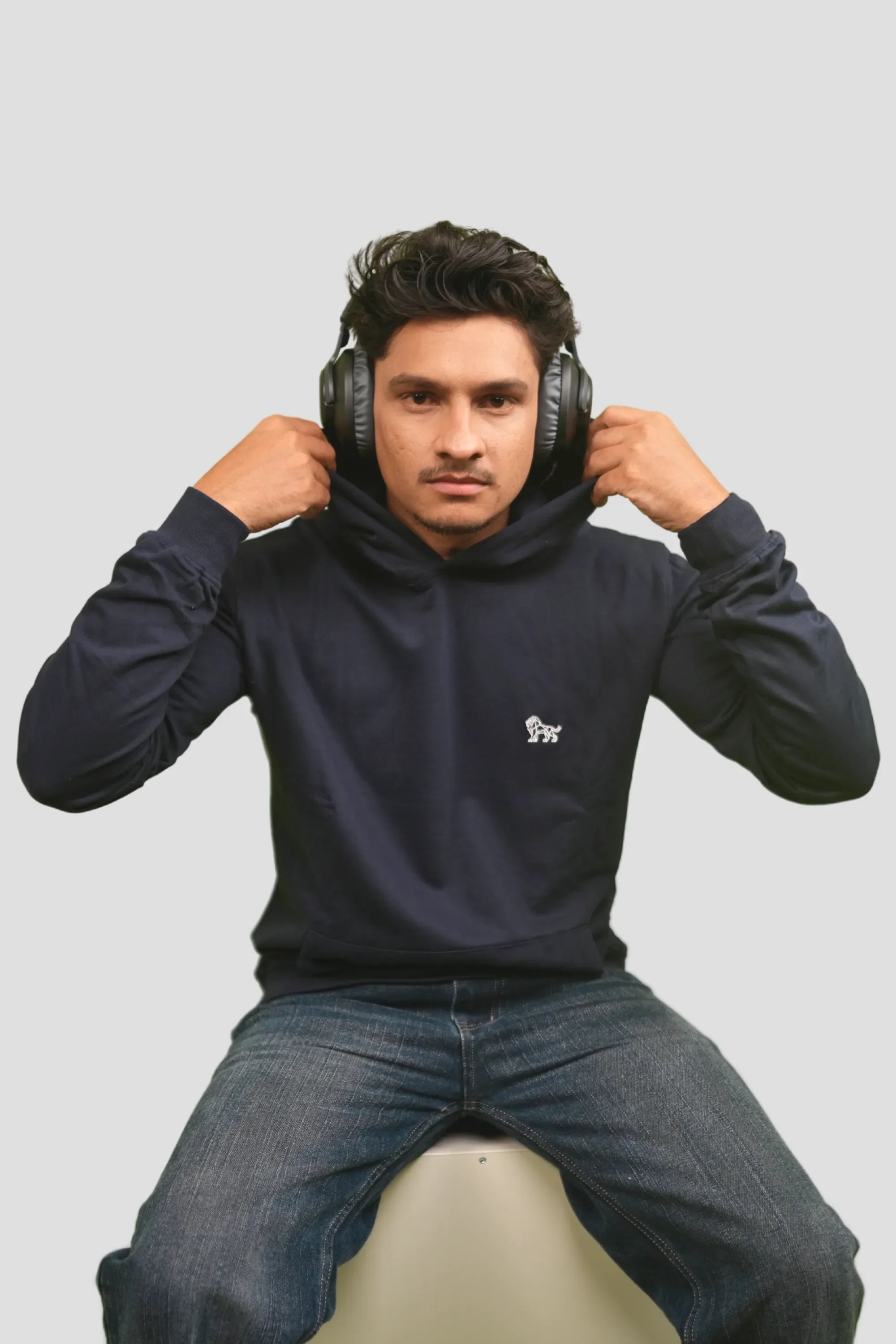 Navy Depth oversized navy hoodie front view – Cooleo India