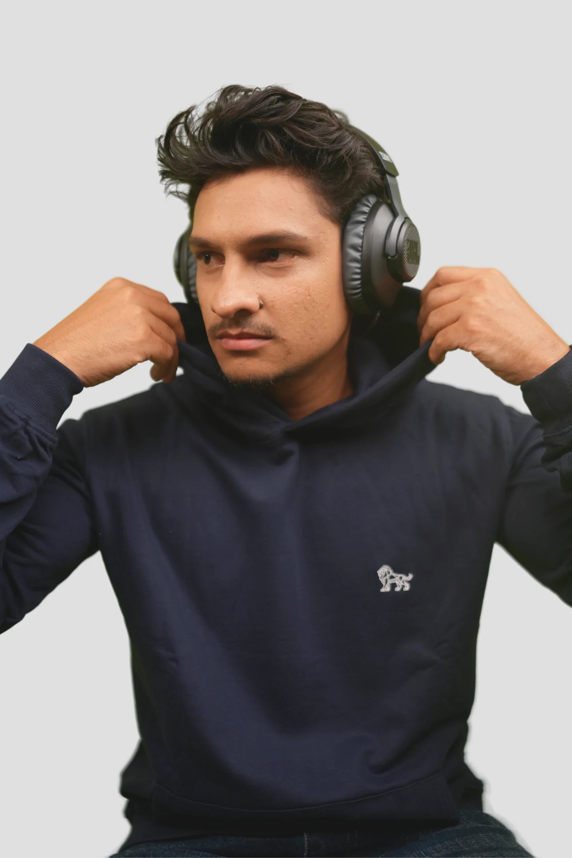 Navy Depth oversized navy hoodie front view – Cooleo India