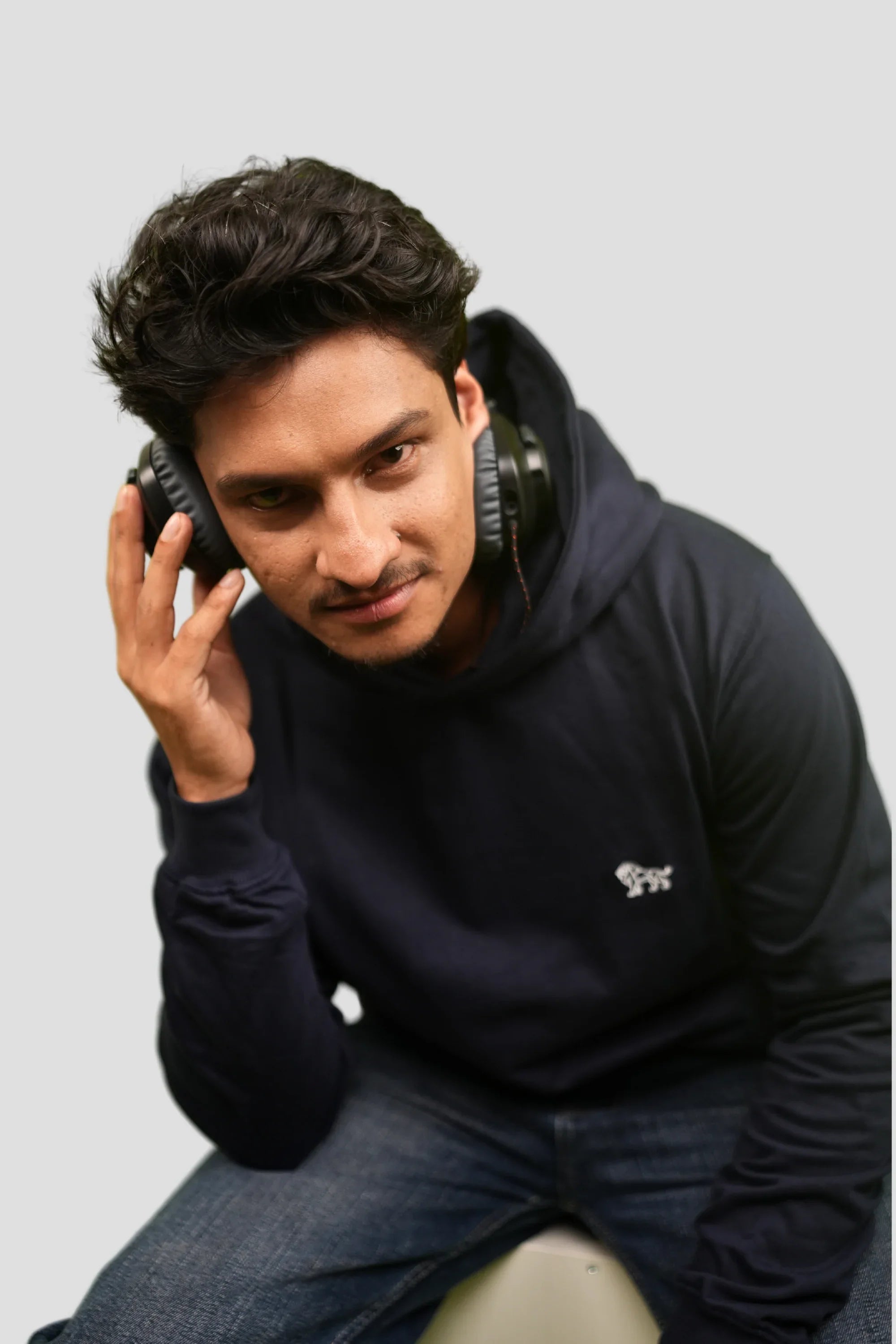 Navy Depth oversized navy hoodie front view – Cooleo India