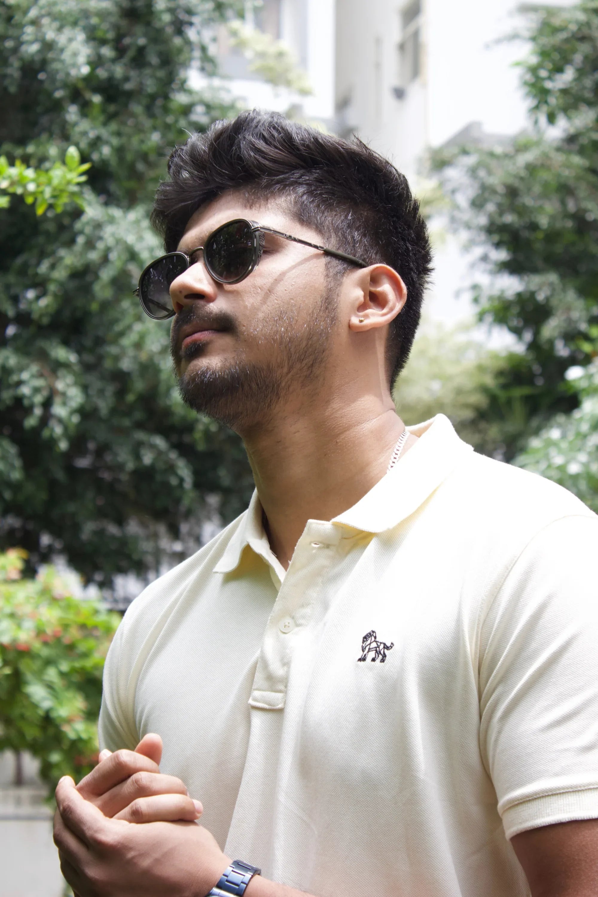 Close-up of soft cotton on Ivory Horizon white polo – Cooleo