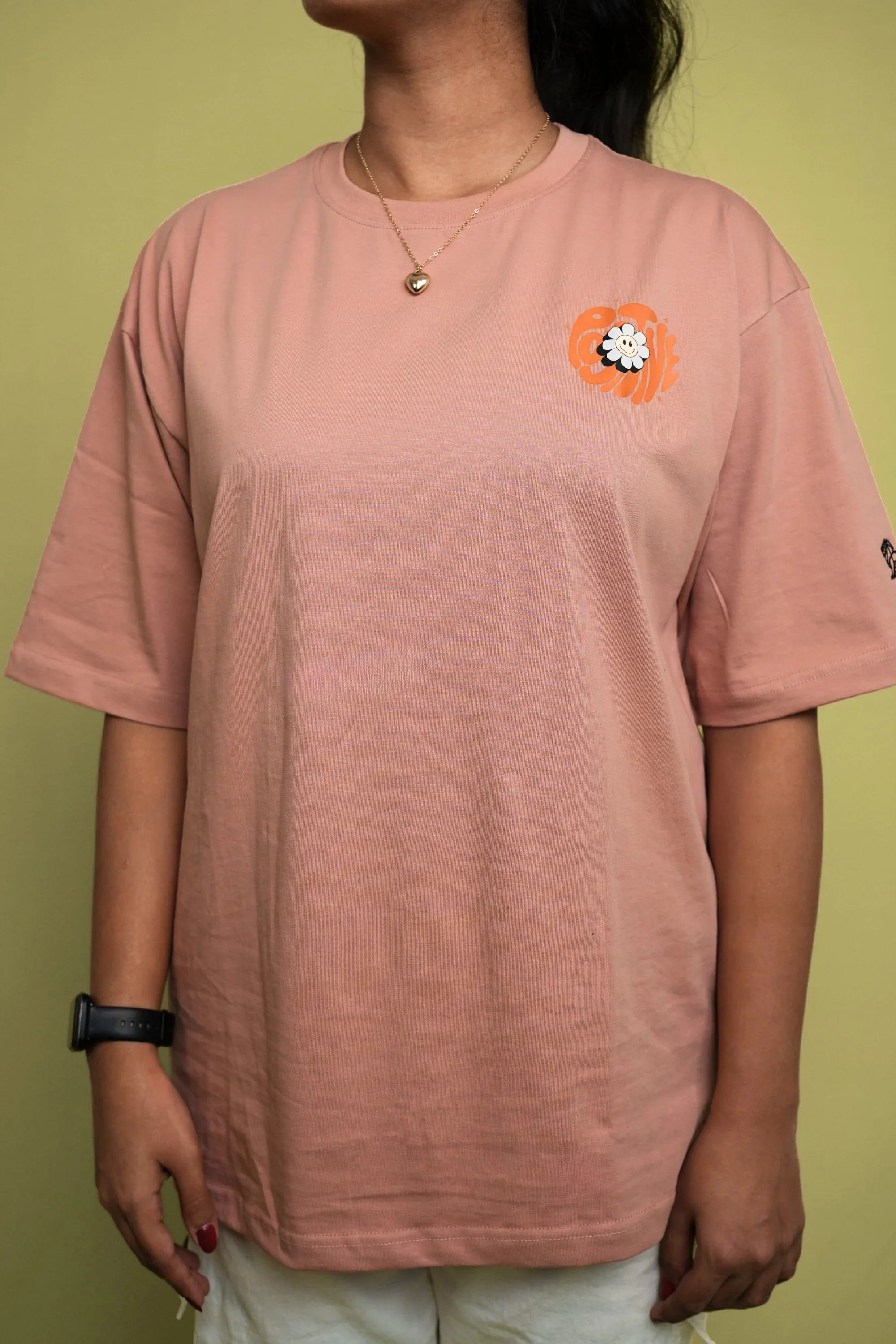 Positive Blush Horizon pink oversized t-shirt front view – Cooleo India