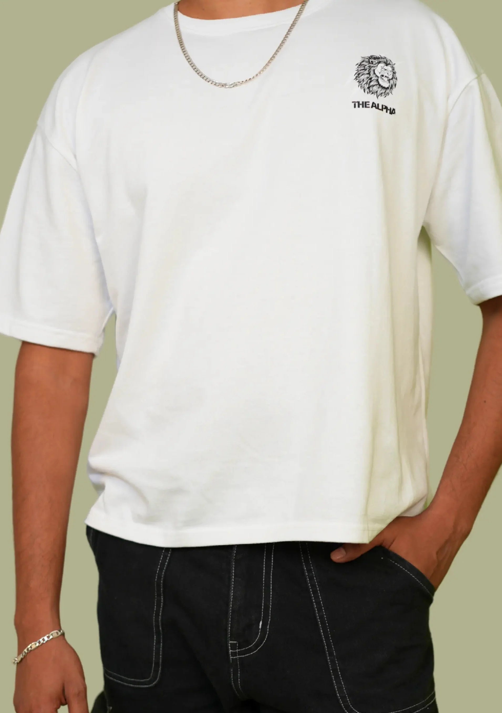 Snowbound Alpha white oversized crew front view – Cooleo India