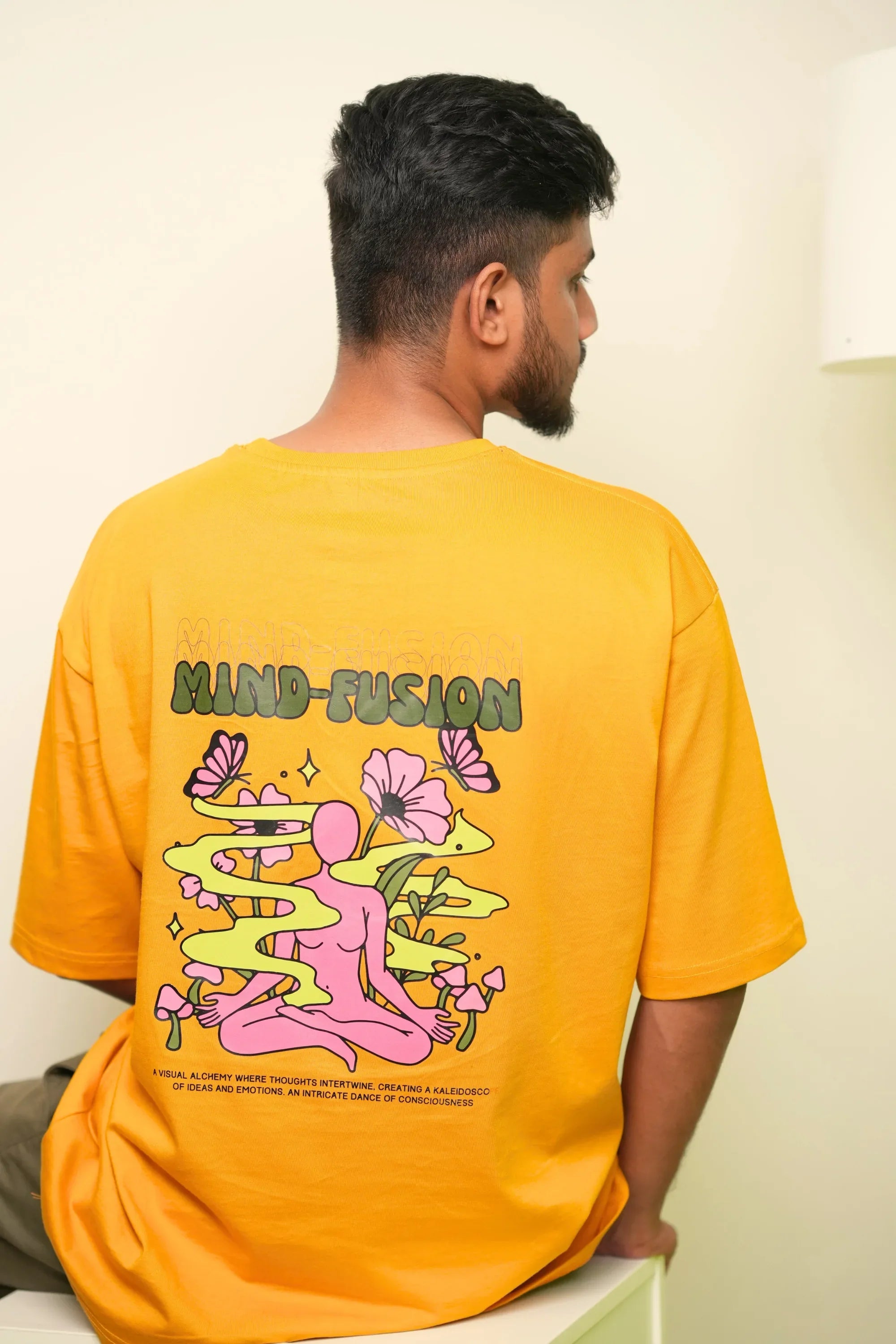 Mind Fusion Golden Hour yellow oversized tee with graphic back print – Cooleo India