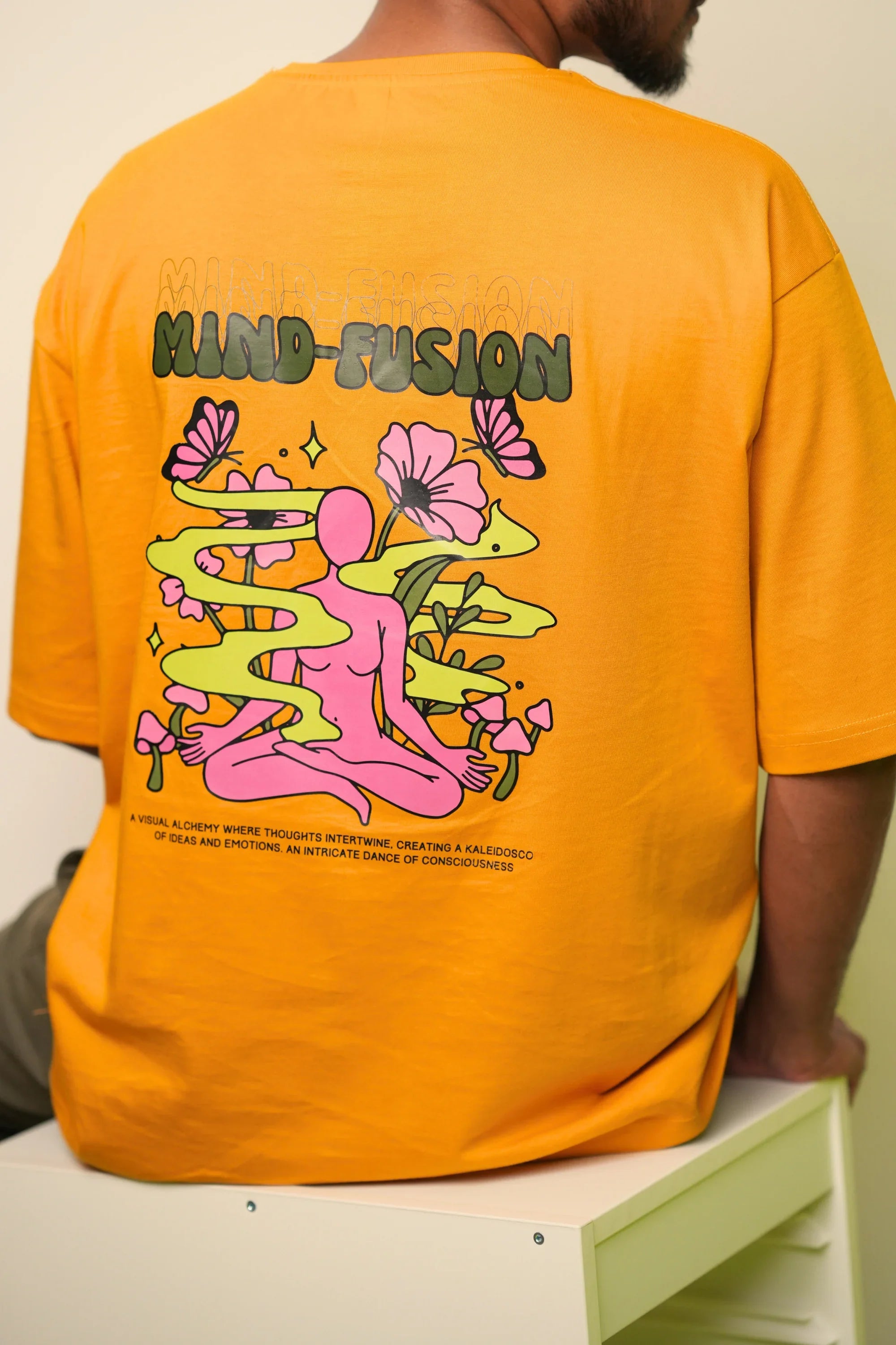 Mind Fusion Golden Hour yellow oversized tee with graphic back print – Cooleo India