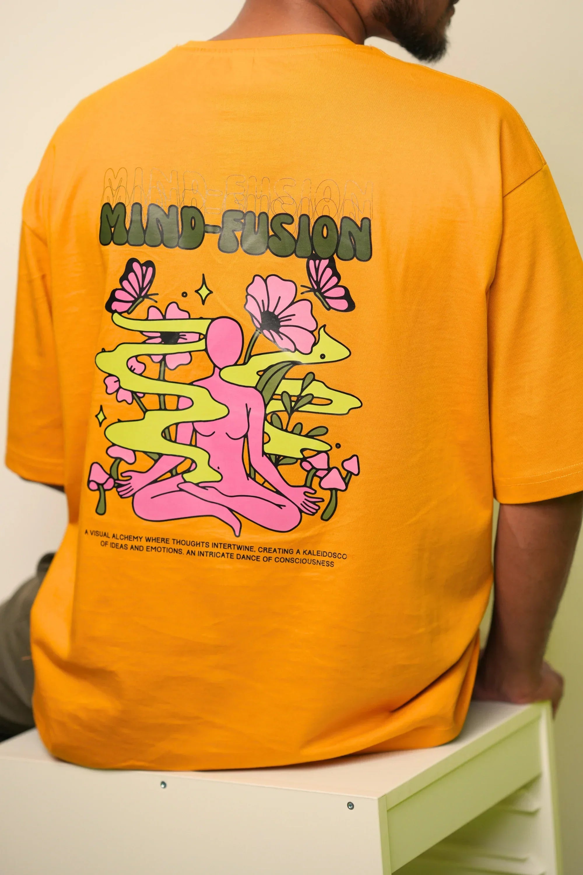 Mind Fusion Golden Hour yellow oversized tee with graphic back print – Cooleo India