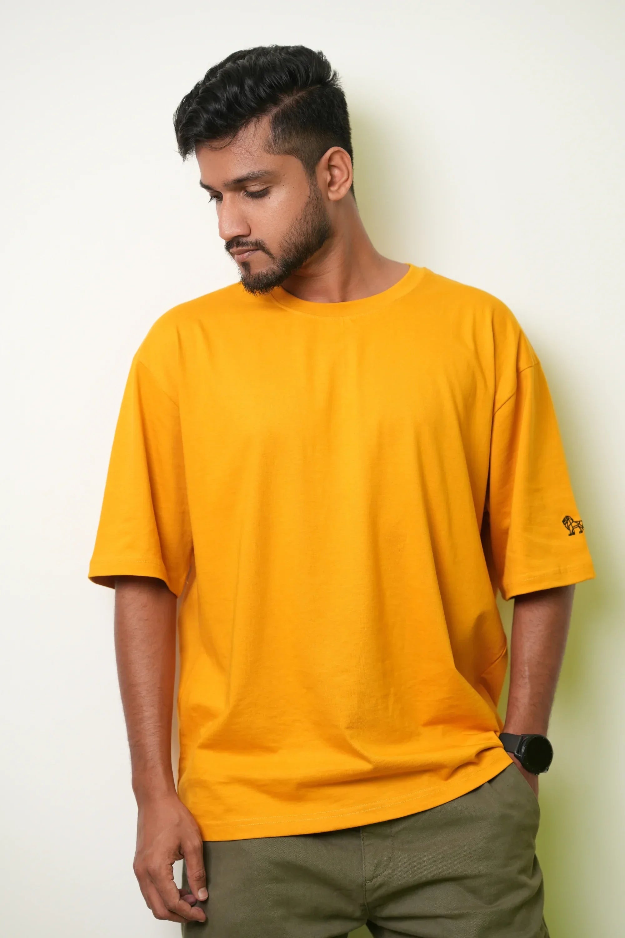 Mind Fusion Golden Hour yellow oversized t-shirt front view – Cooleo India