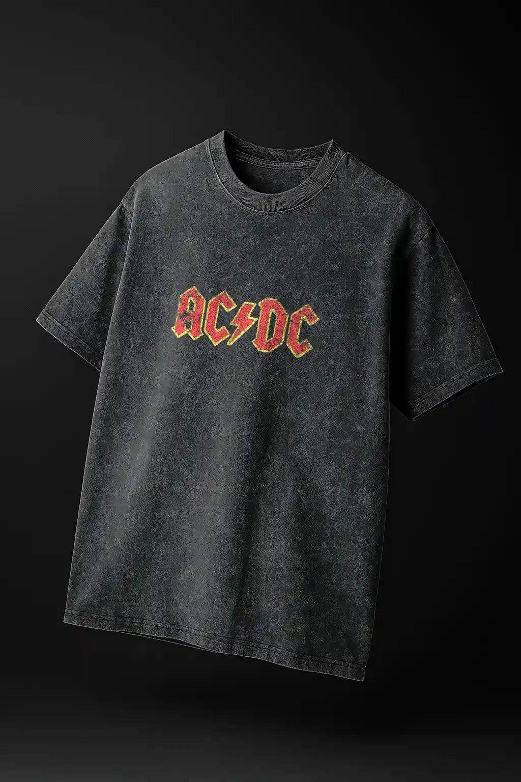 Black acid wash oversized AC/DC tee with vintage front graphic – Cooleo