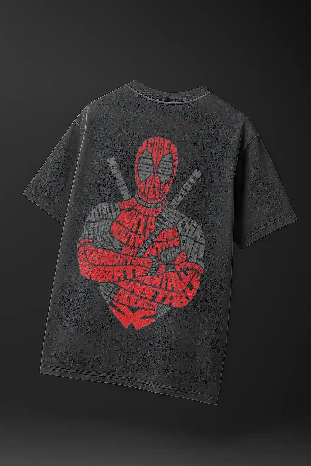 Black acid wash oversized tee with large red typographic Dead Mood graphic – Cooleo