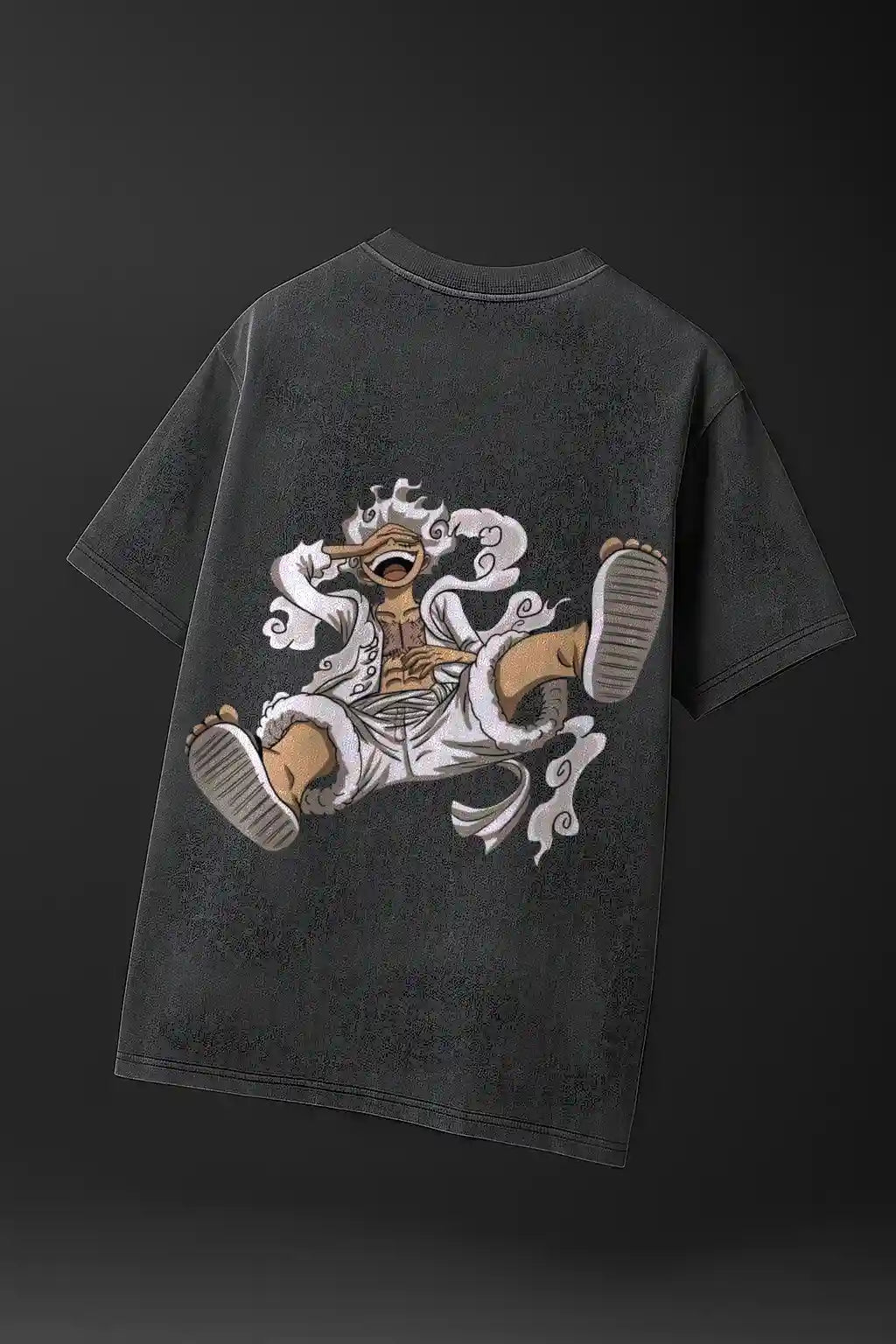 Black acid wash oversized tee with Luffy Gear Fifth Onepiece anime character graphic – Cooleo