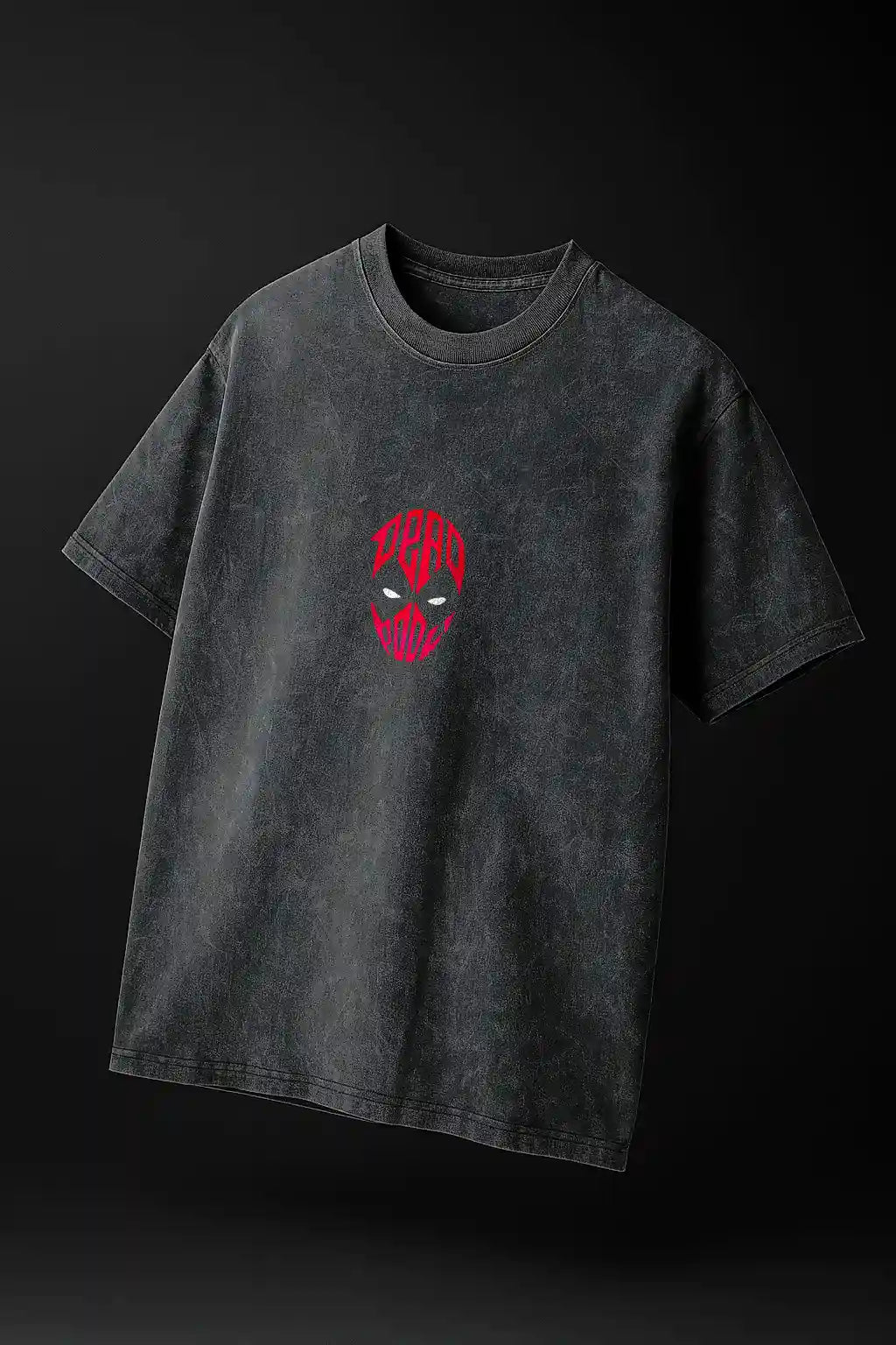 Black acid wash oversized tee with red minimal Dead Mood front print – Cooleo