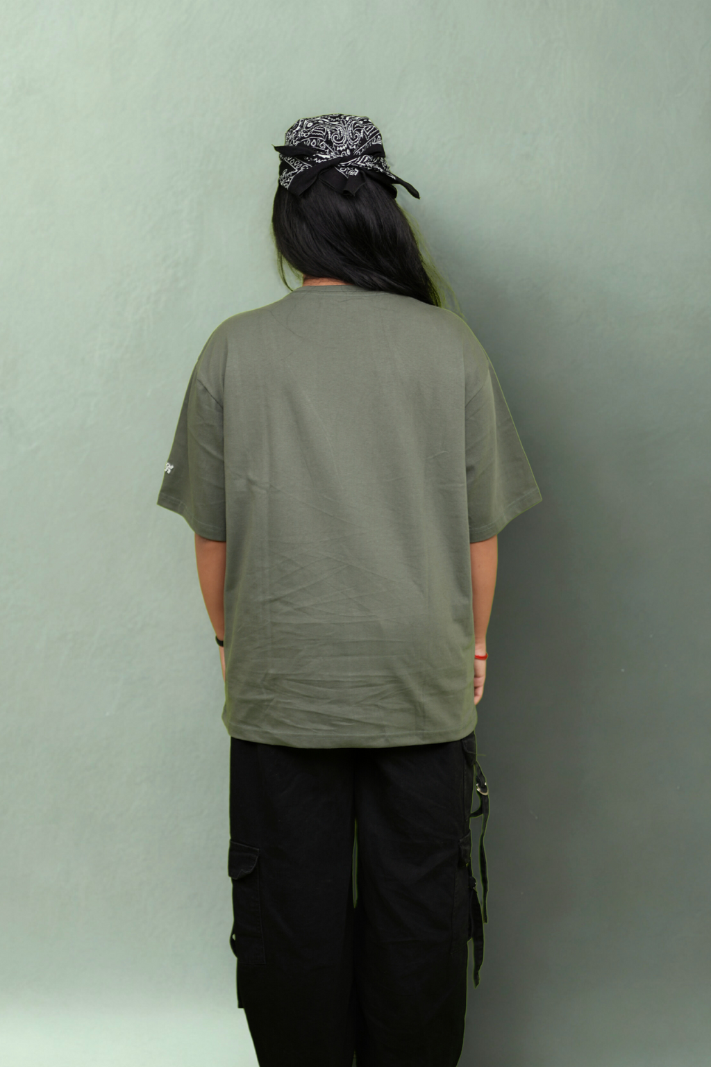 Conquer Olive Drift olive green oversized t-shirt back view – Cooleo India