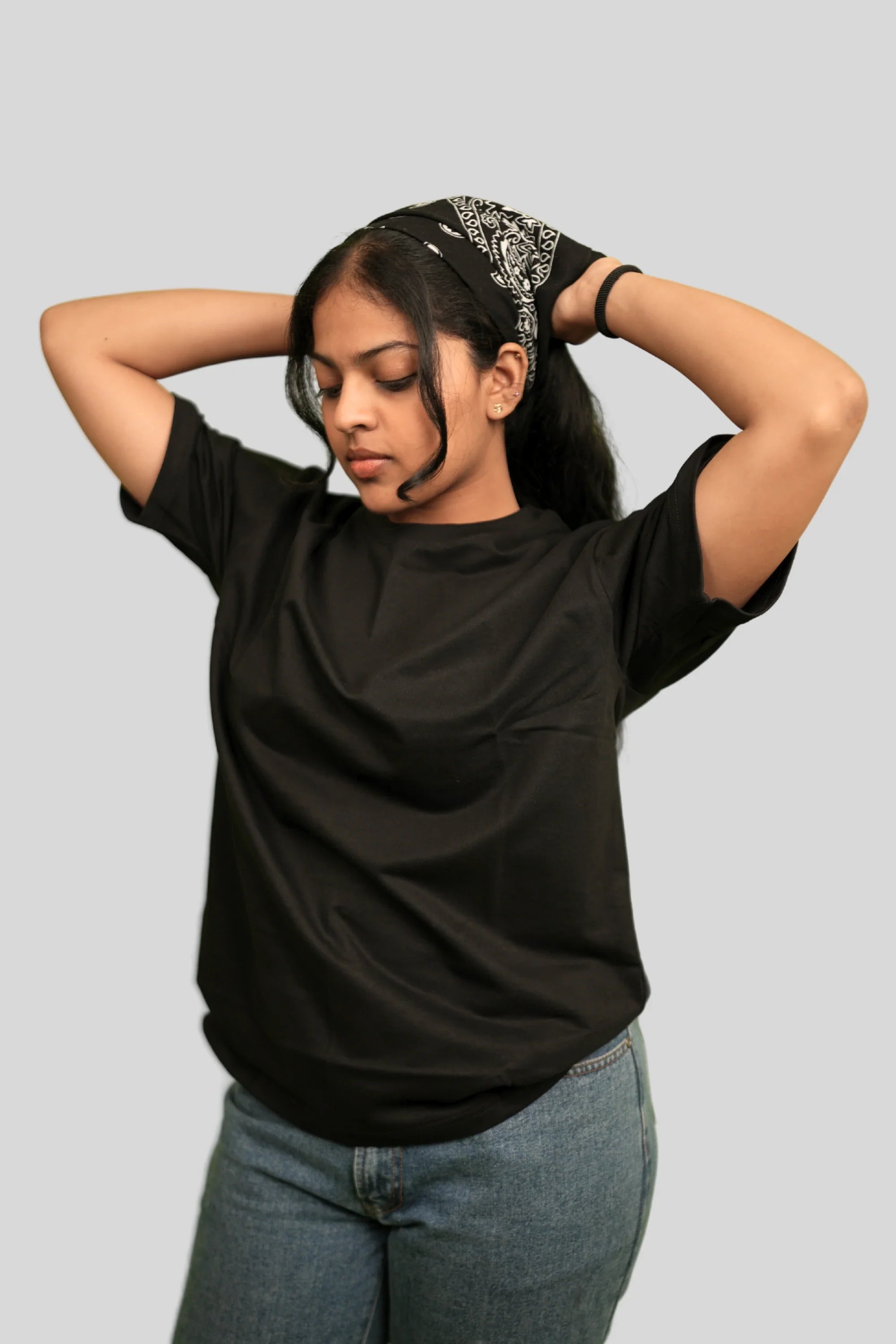 Midnight Luxe black oversized t-shirt front view – Cooleo India