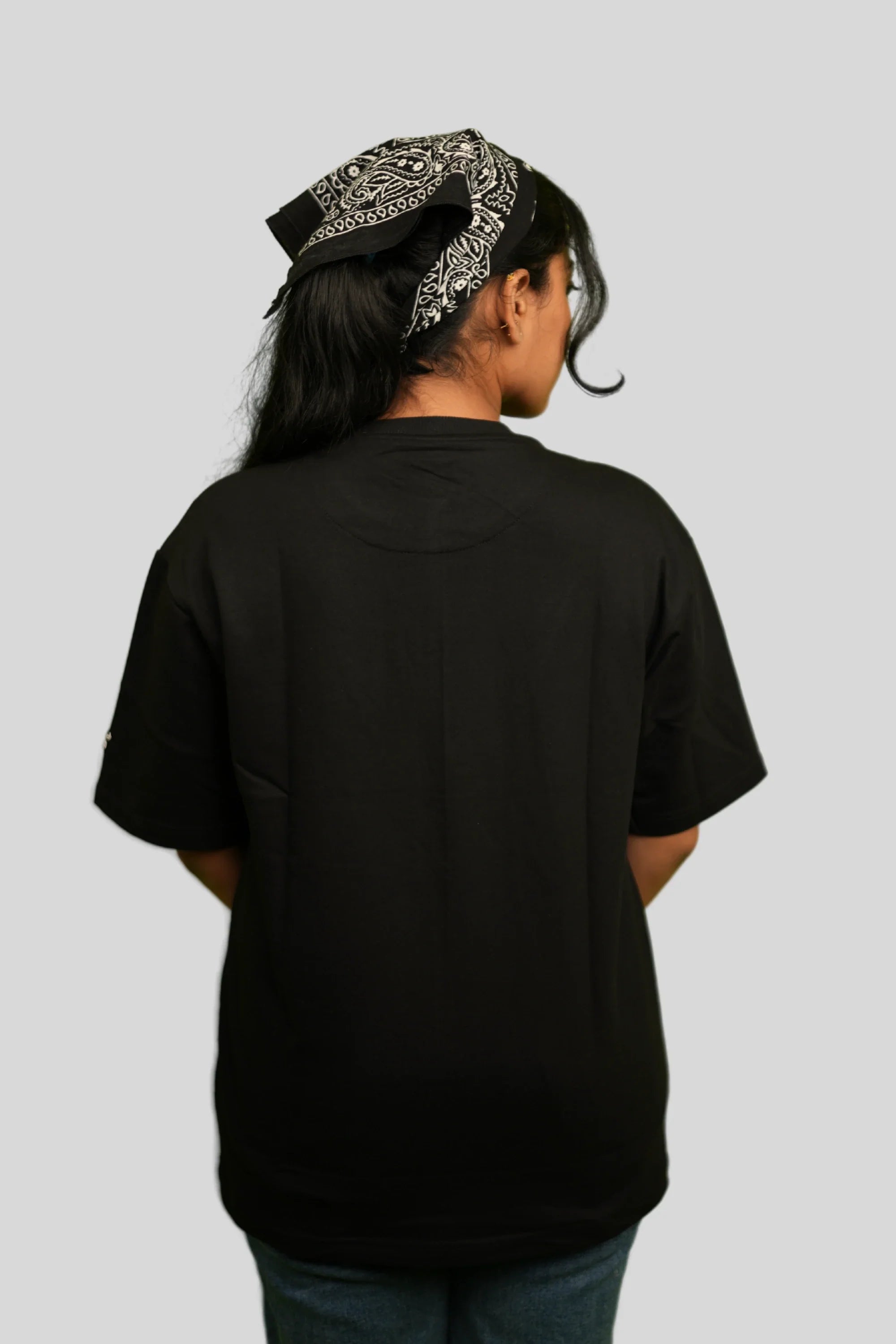Midnight Luxe black oversized t-shirt back view – Cooleo India