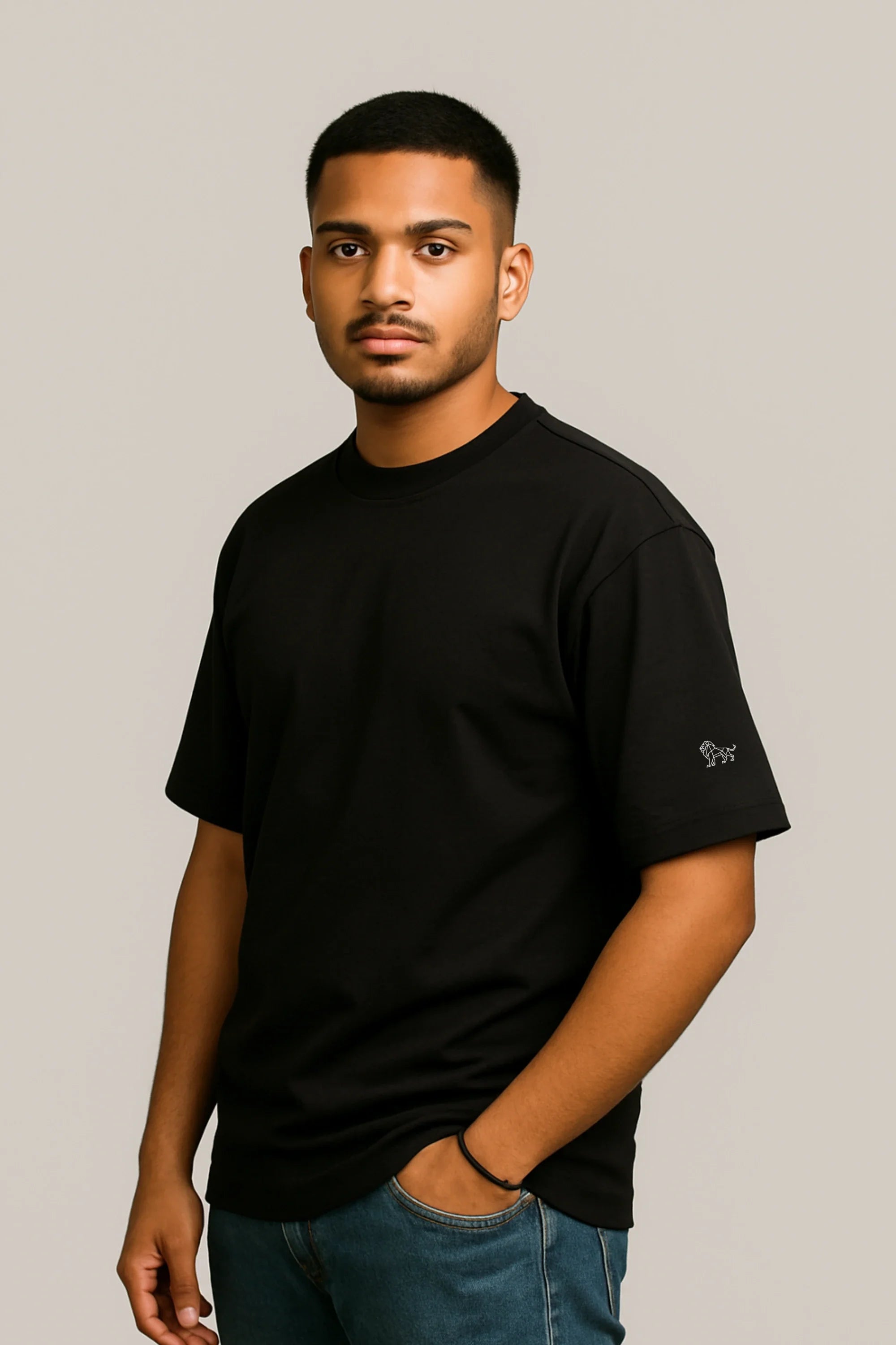 Midnight Luxe black oversized t-shirt front view – Cooleo India