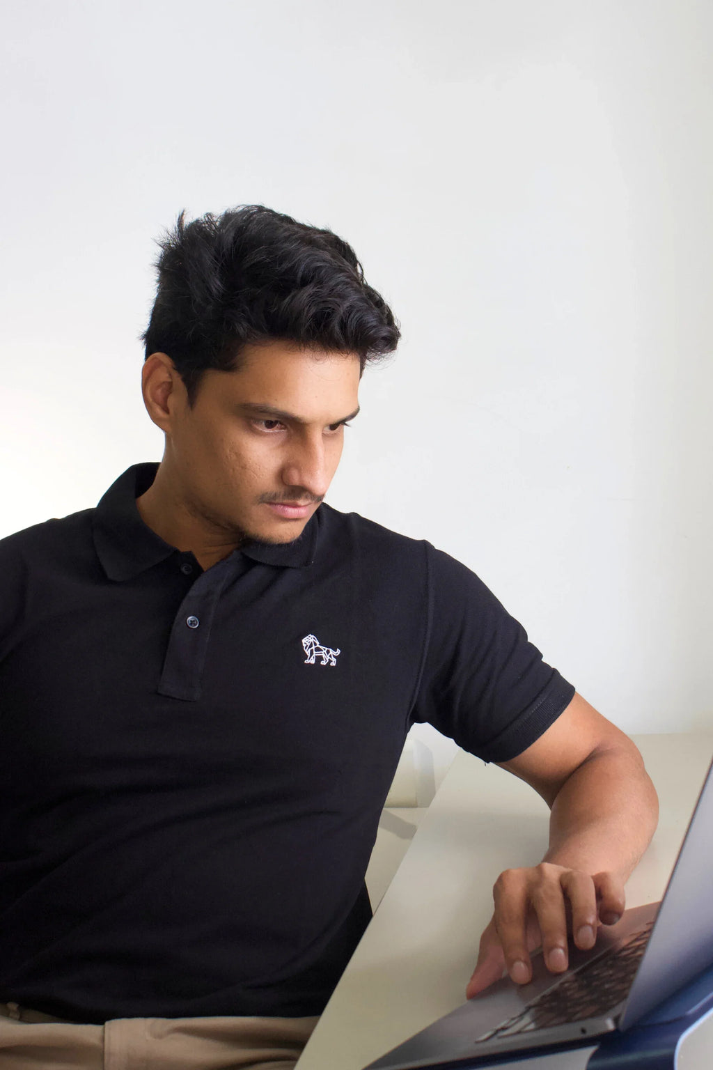 Ebon Luxe black oversized polo t-shirt front view – Cooleo India