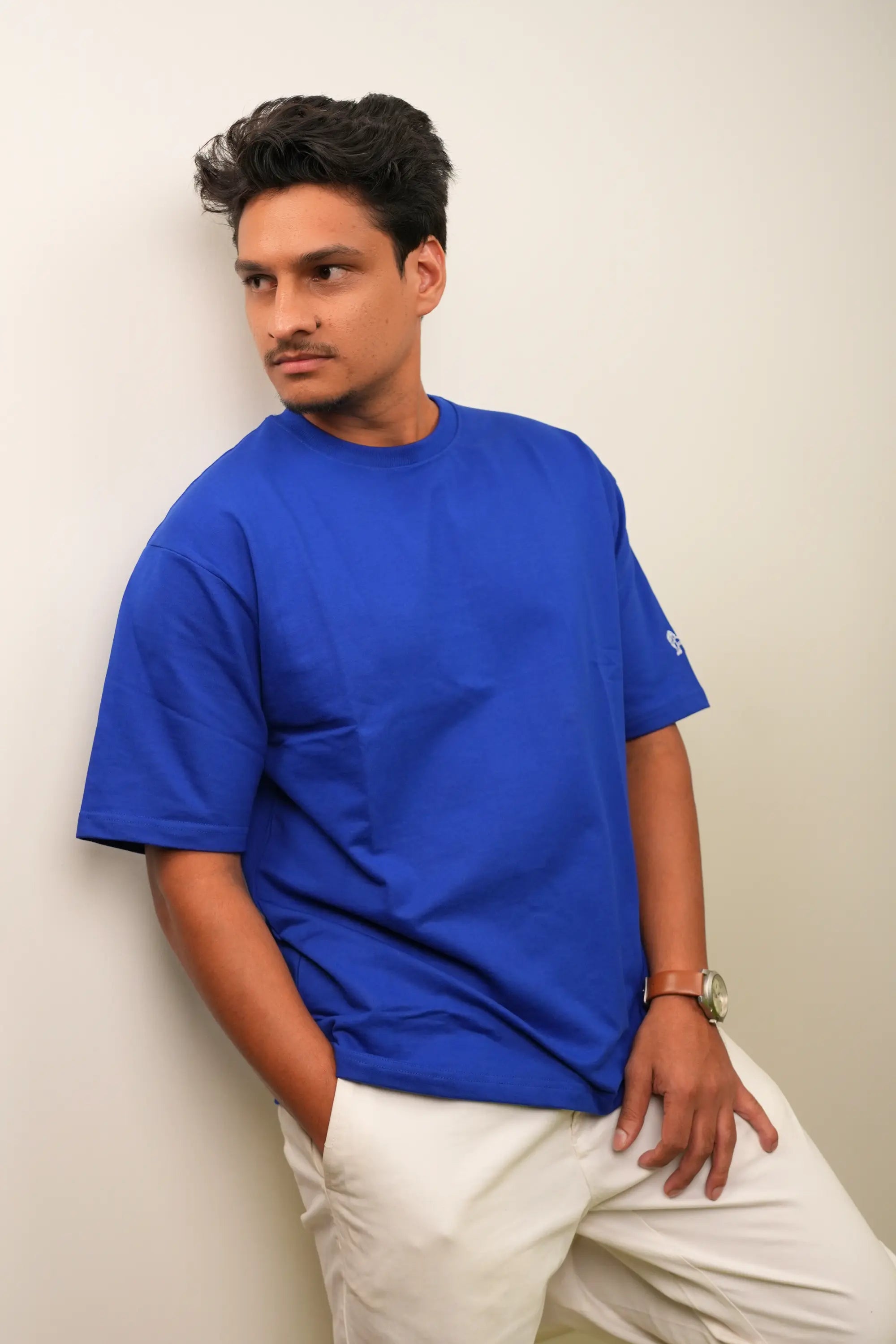 Royal Drift blue oversized t-shirt front view – Cooleo India