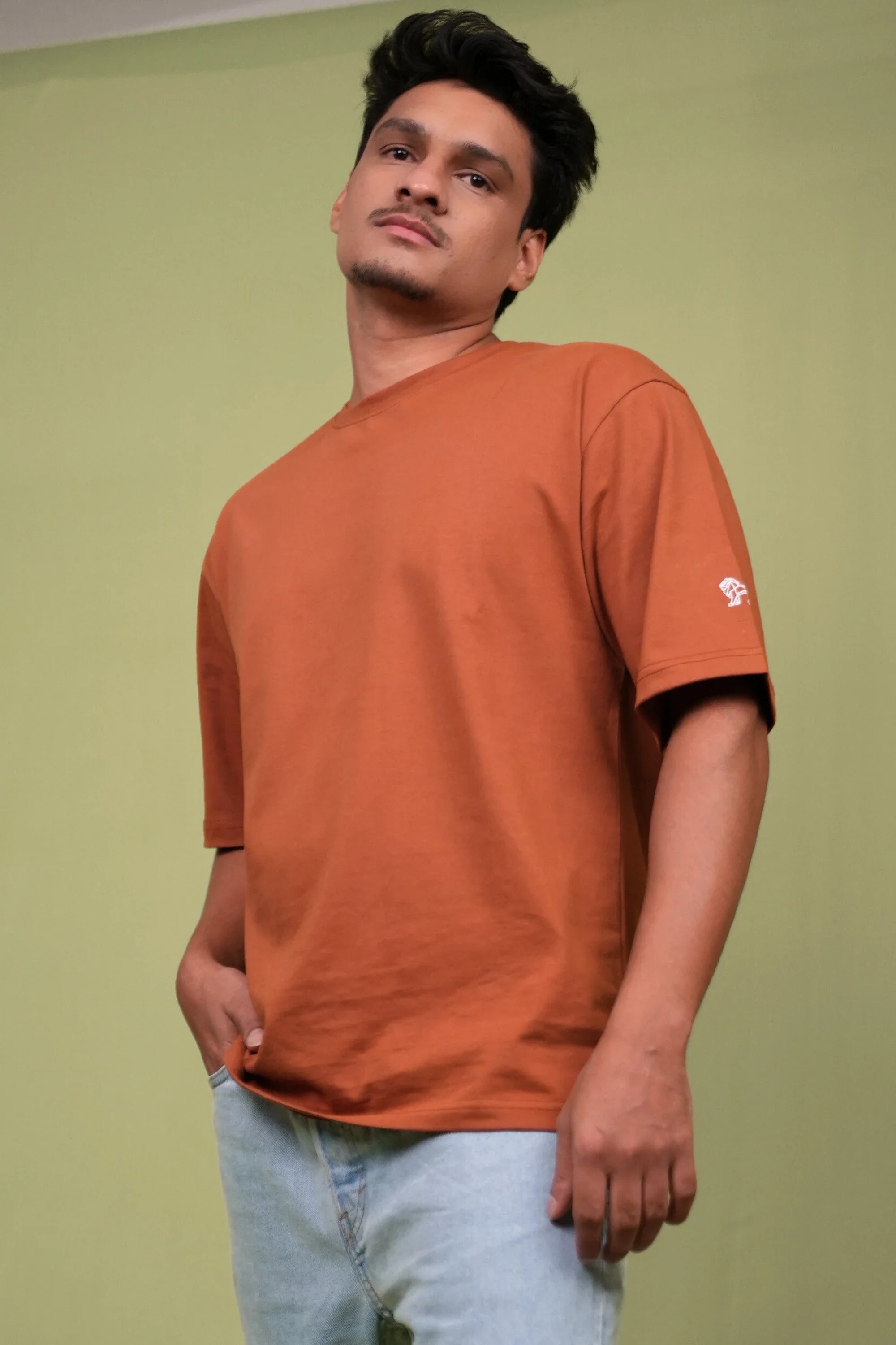 Space Rustline orange oversized t-shirt front view – Cooleo India