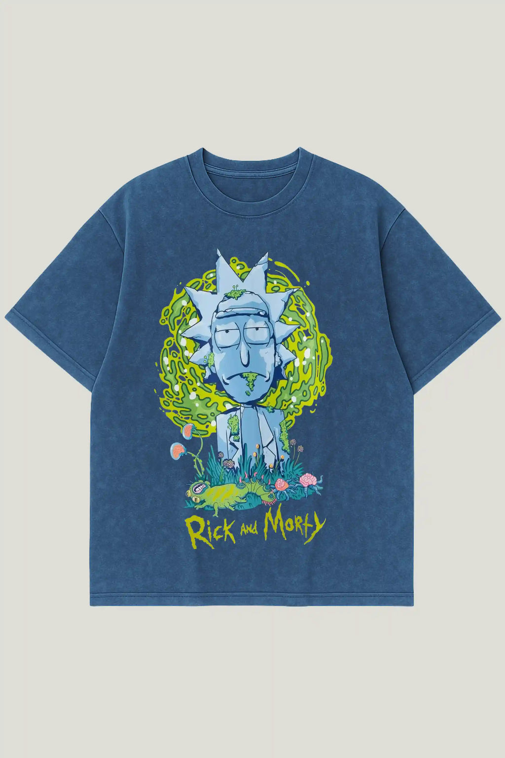 Blue acid wash oversized tee with portal artwork graphic – Cooleo