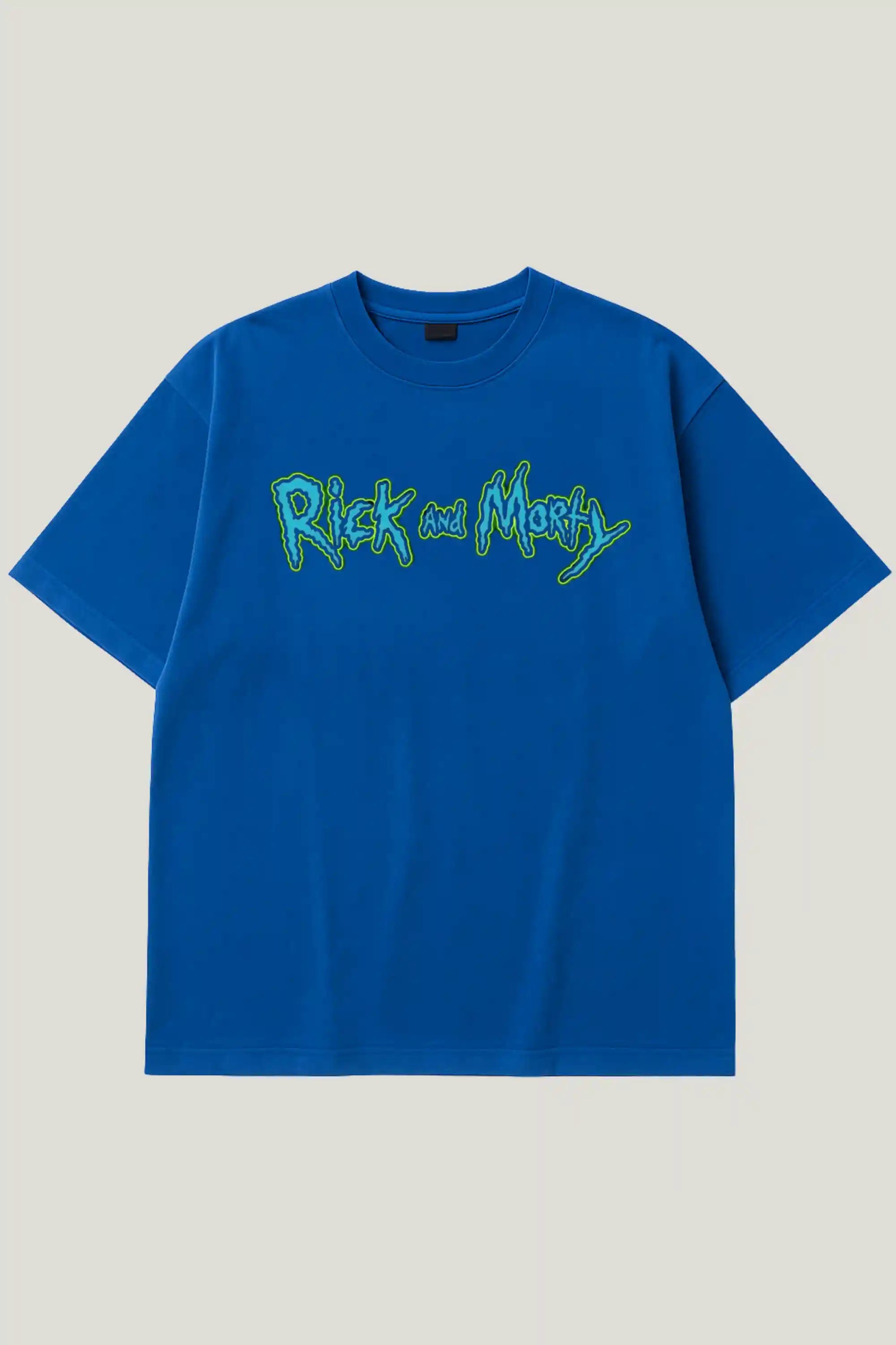 Royal blue oversized tee with Rick and Morty logo print – Cooleo