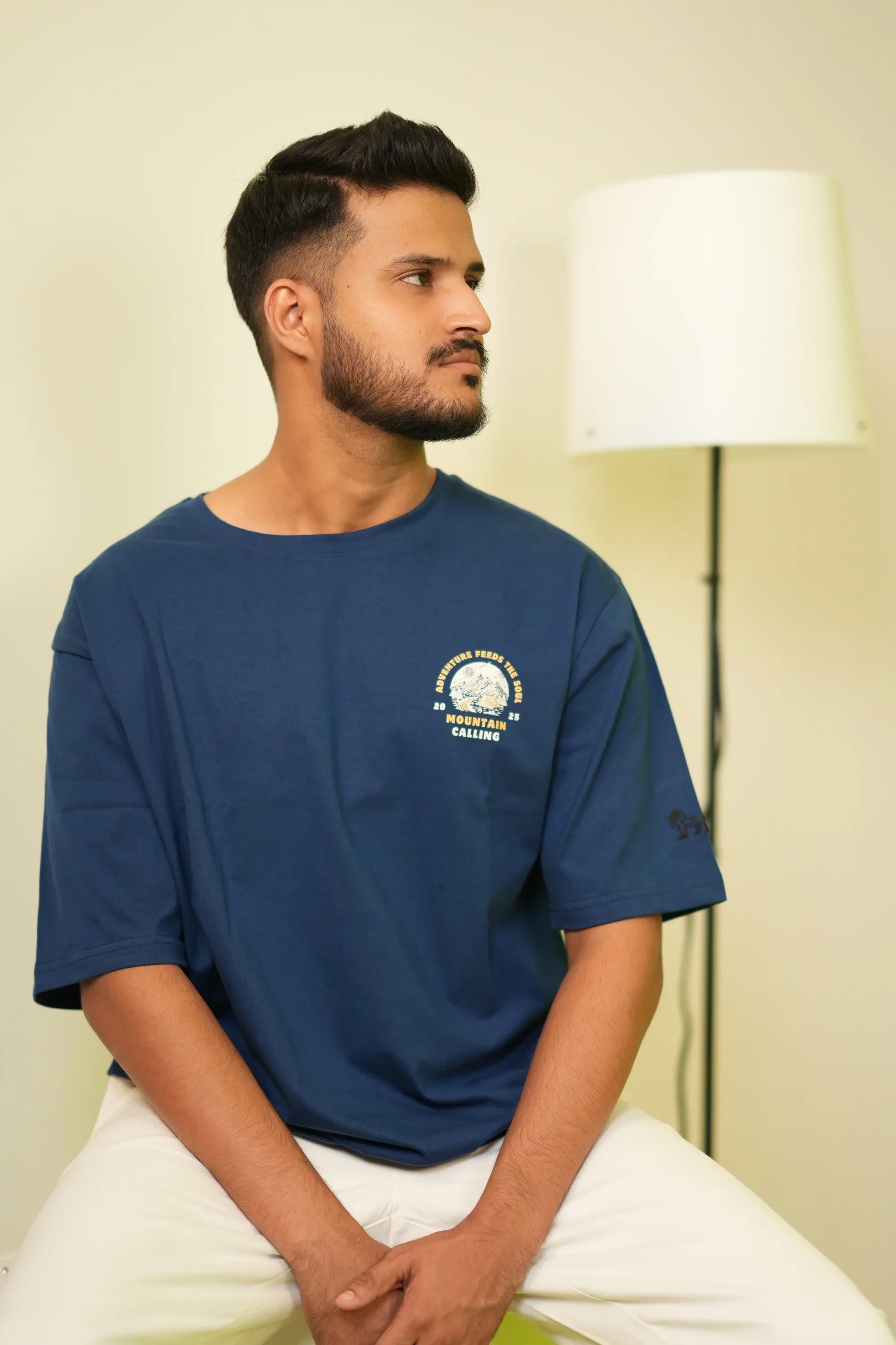 Adventure Stormblue blue oversized t-shirt front view – Cooleo India
