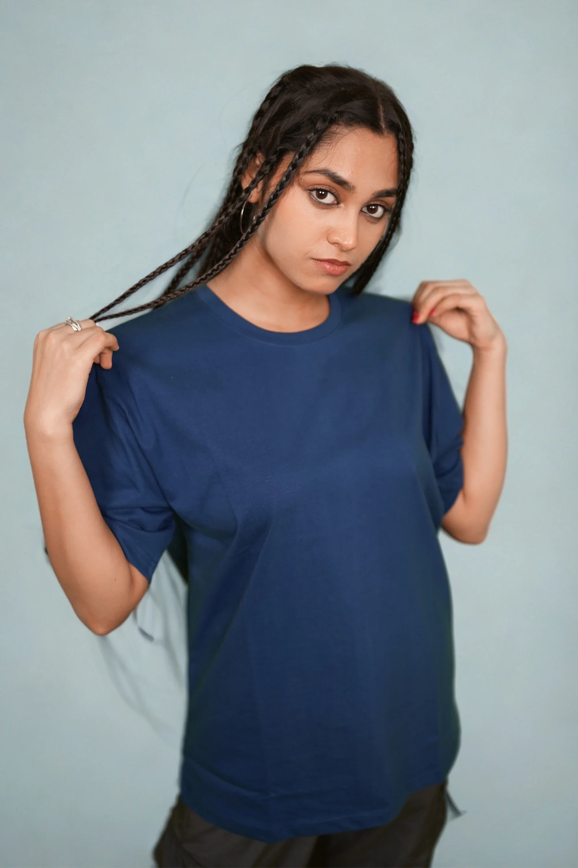 Stormblue blue oversized t-shirt front view – Cooleo India