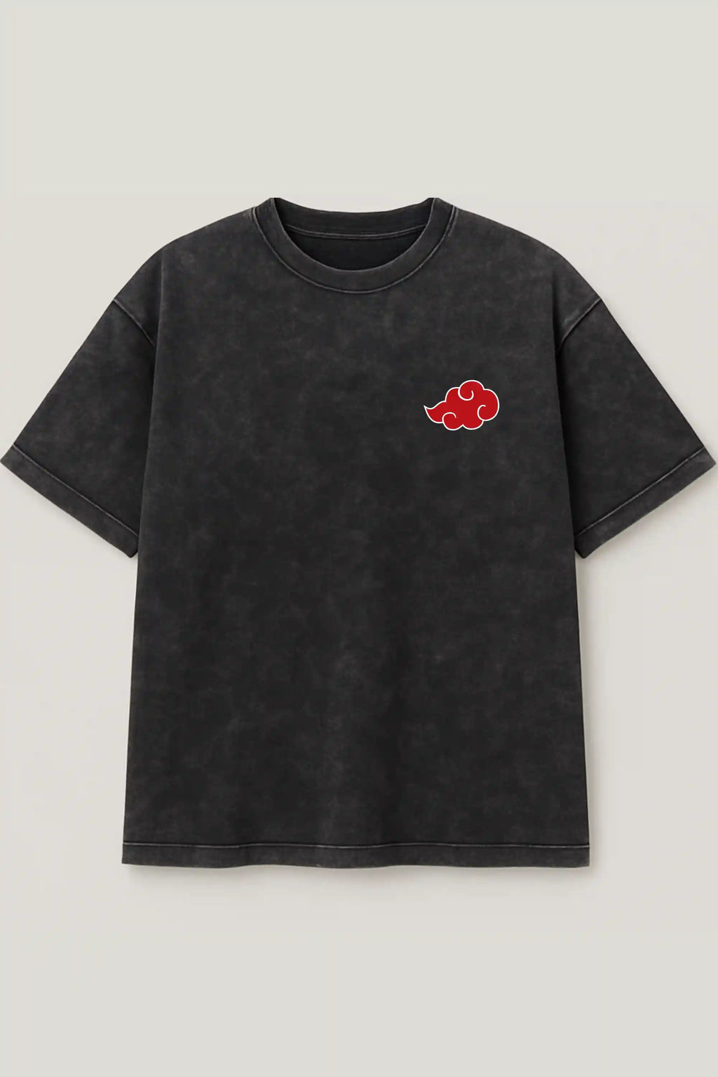 Black acid wash oversized tee with red cloud chest print – Cooleo