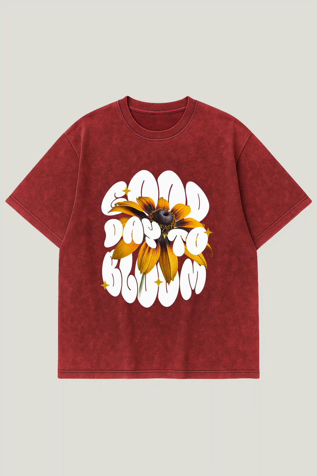 Maroon acid wash oversized tee with Good Day To Bloom flower print – Cooleo