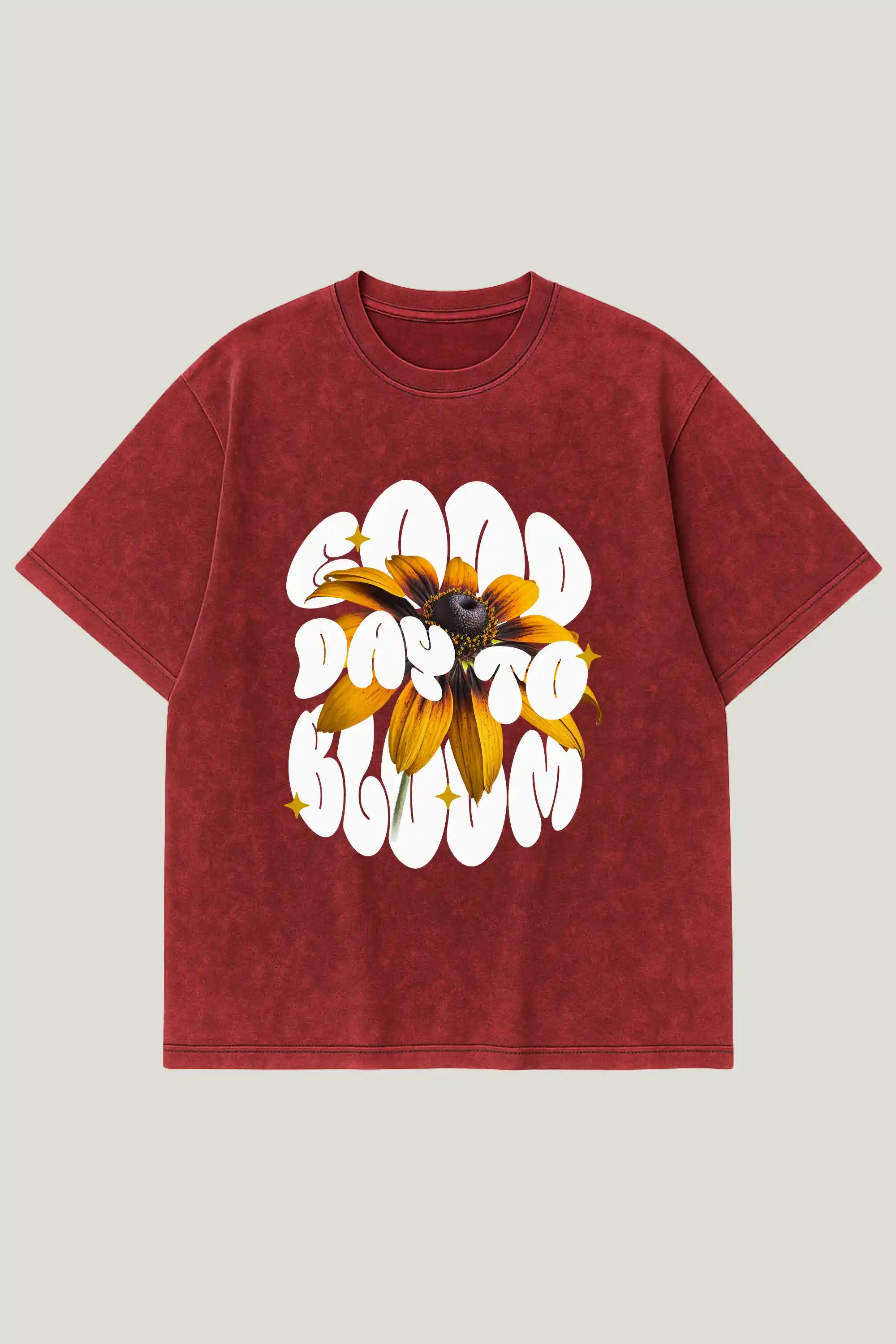 Maroon acid wash oversized tee with Good Day To Bloom flower print – Cooleo