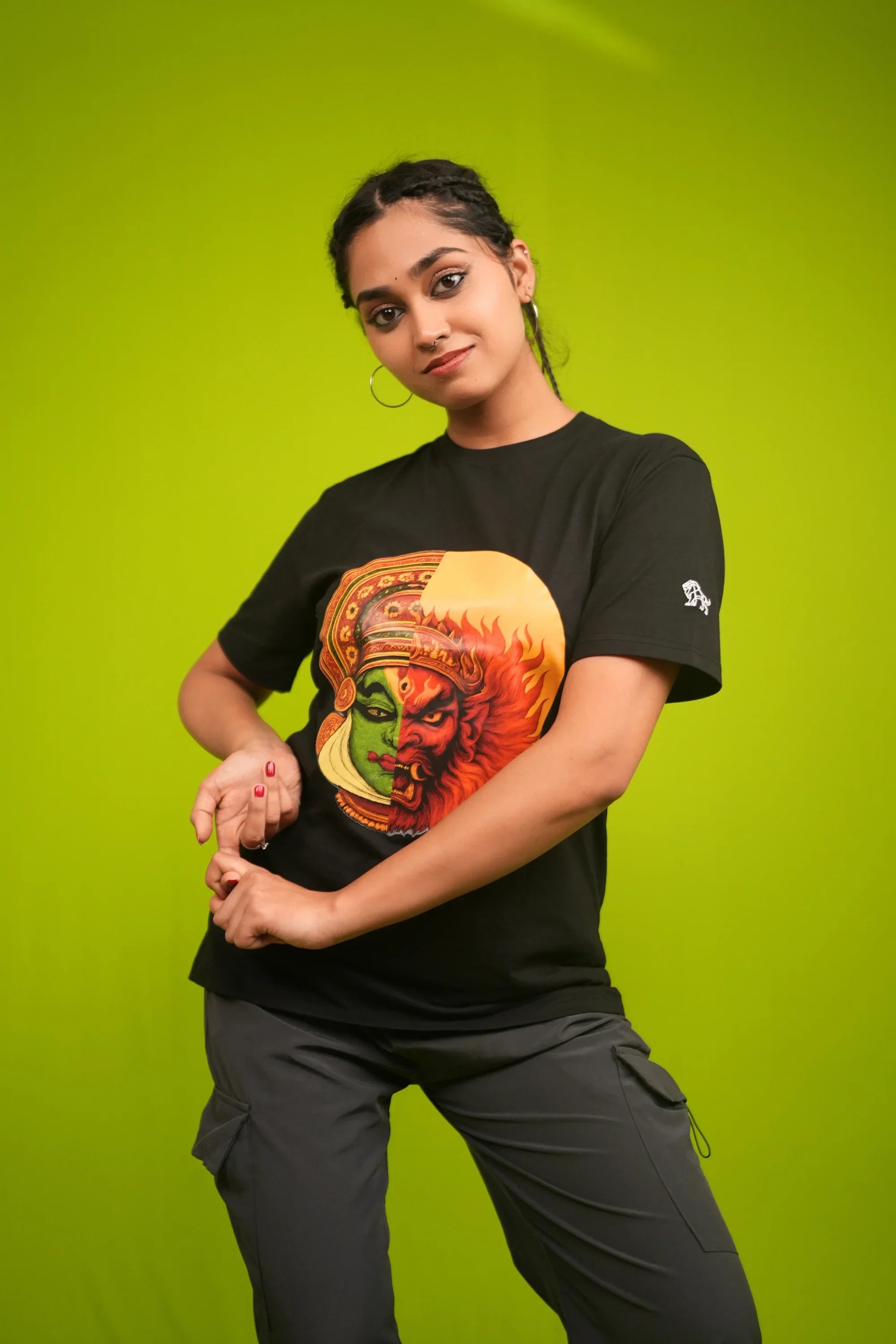 Kathakali Fusion black regular fit t-shirt front view – Cooleo India