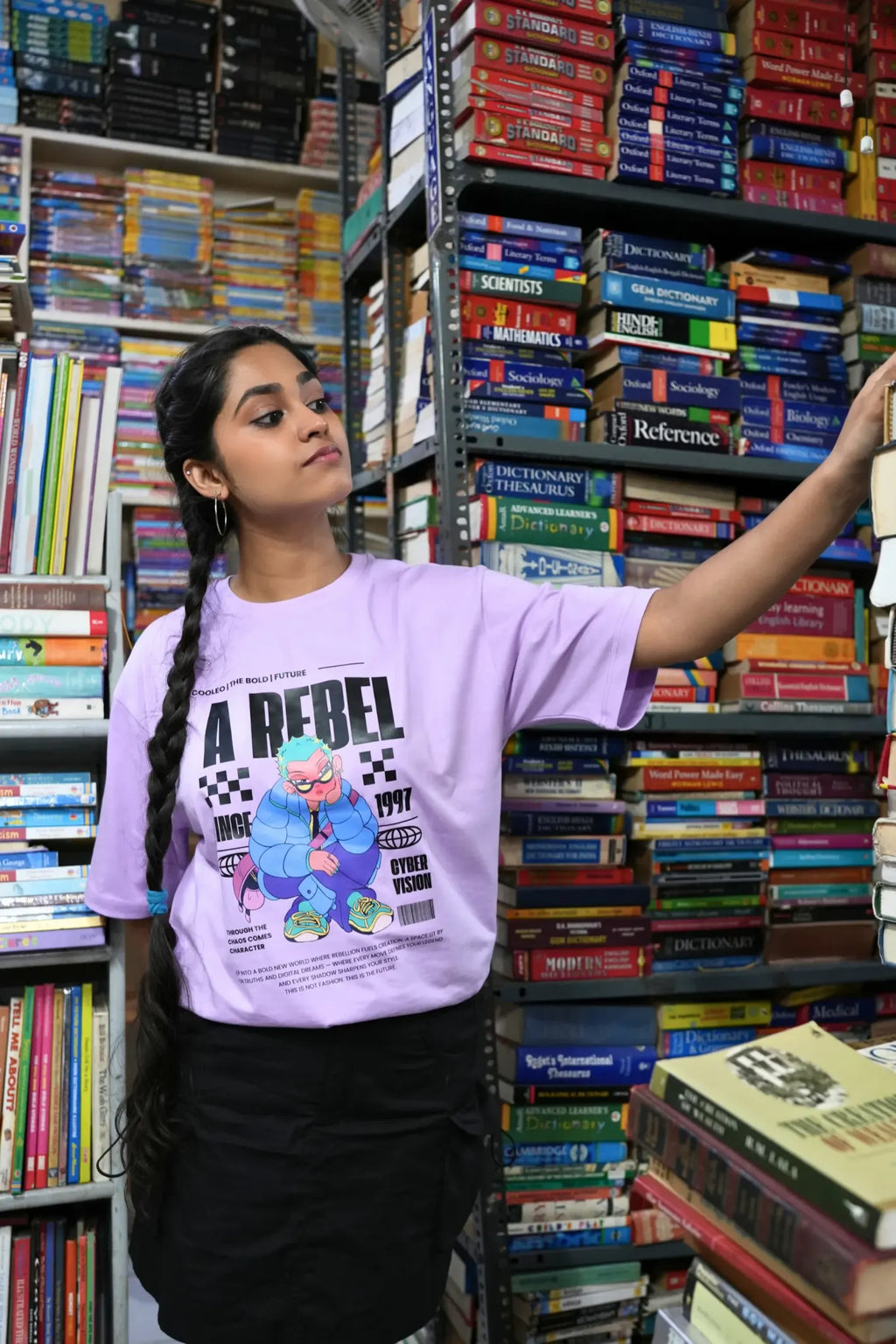 Rebel Mauve Shadow lavender oversized t-shirt front view – Cooleo India