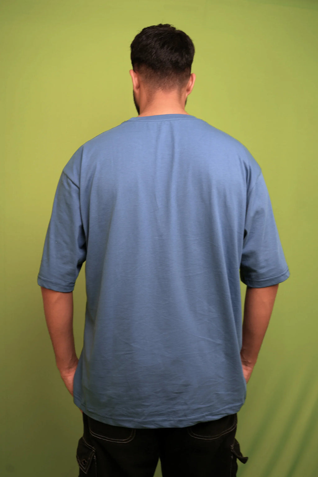 Blue Mist oversized crew t-shirt back view – Cooleo India